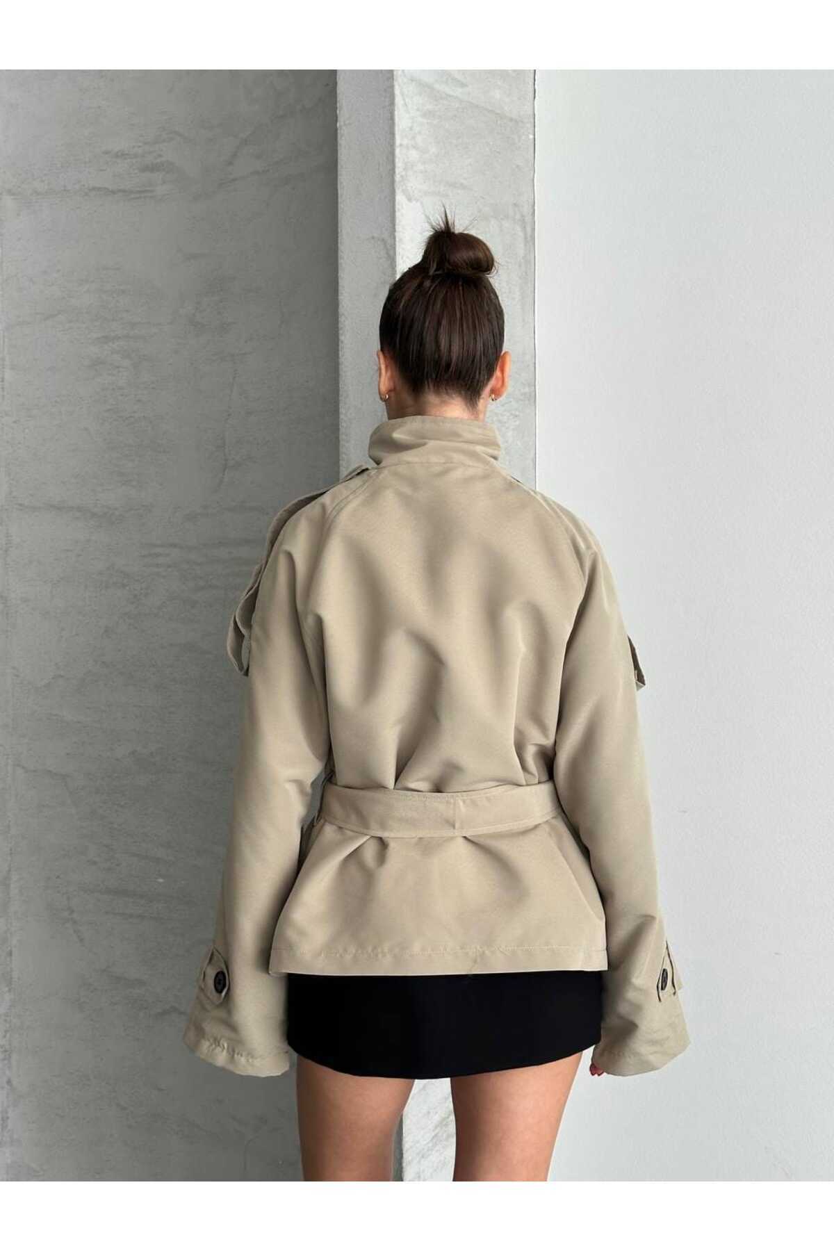 MEECY Kadın Oversize Muadil Su İtici Trençkot görsel 4