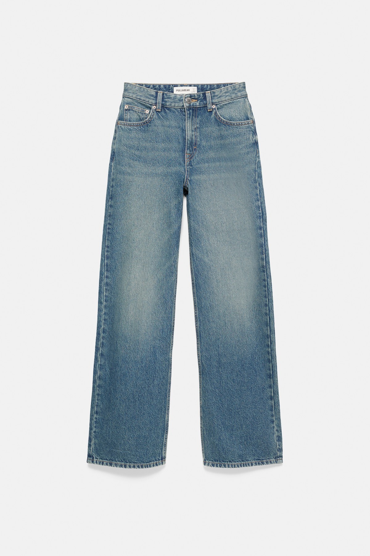 Pull & Bear Yüksek bel geniş düz paça jean görsel 7