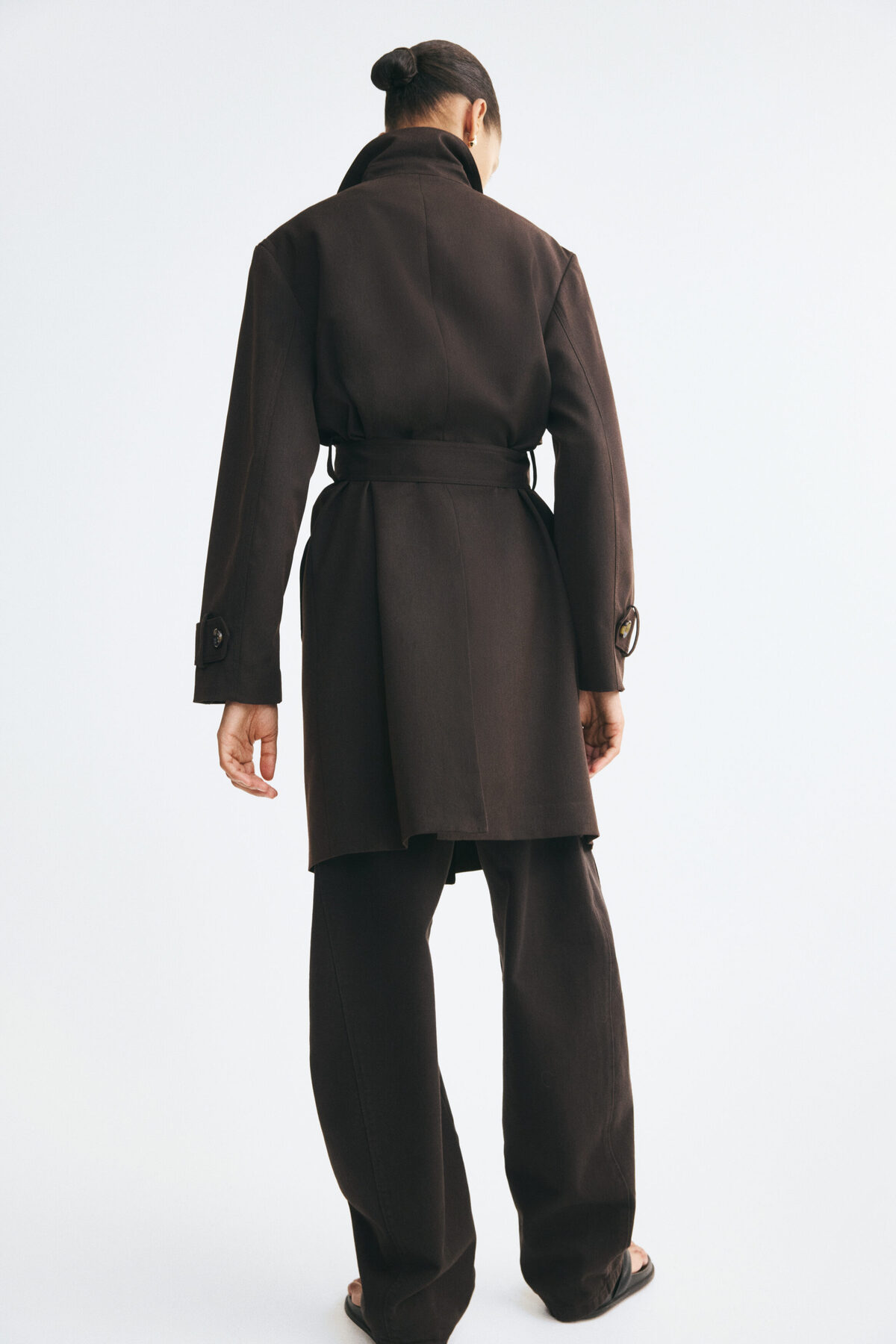 H&M Diz Boyu Gabardin Trençkot görsel 4