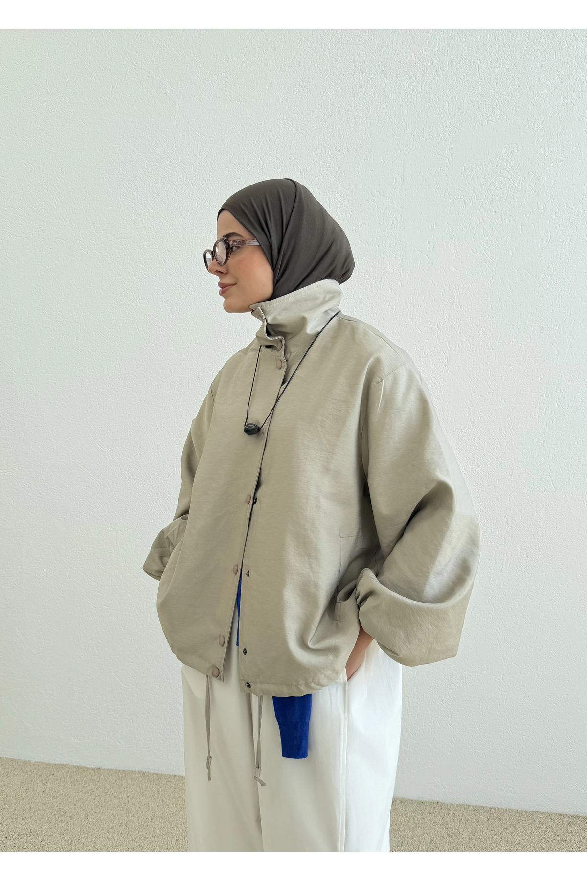 MODA AKSA 7745 Çift İpli Bomber Ceket Bej görsel 4