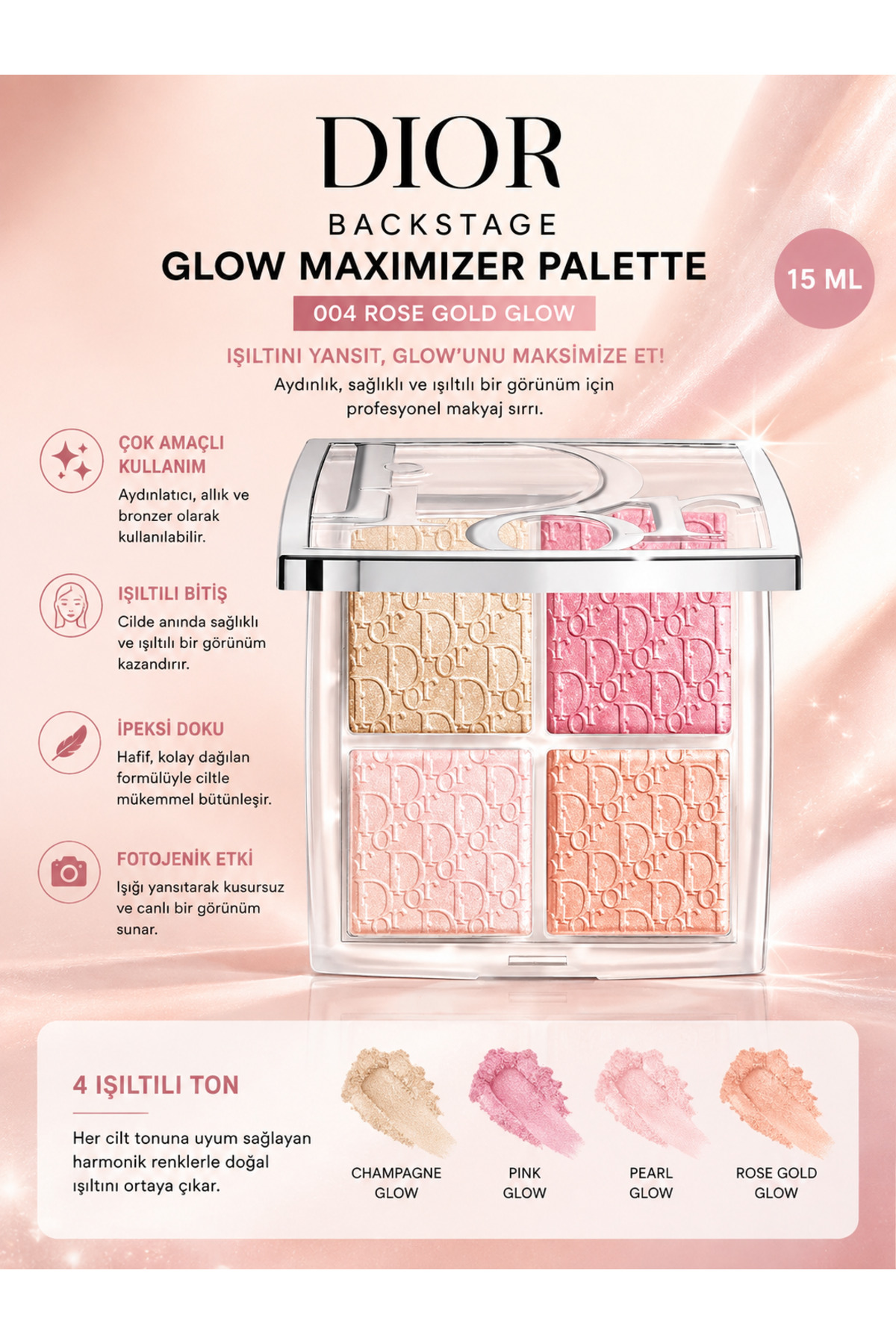 Backstage Glow Cilde Kusursuz Şekilde Uyum Sağlayan Çok Kullanımlı 004 ROSE GOLD GLOW Yüz Palet — 64576586367