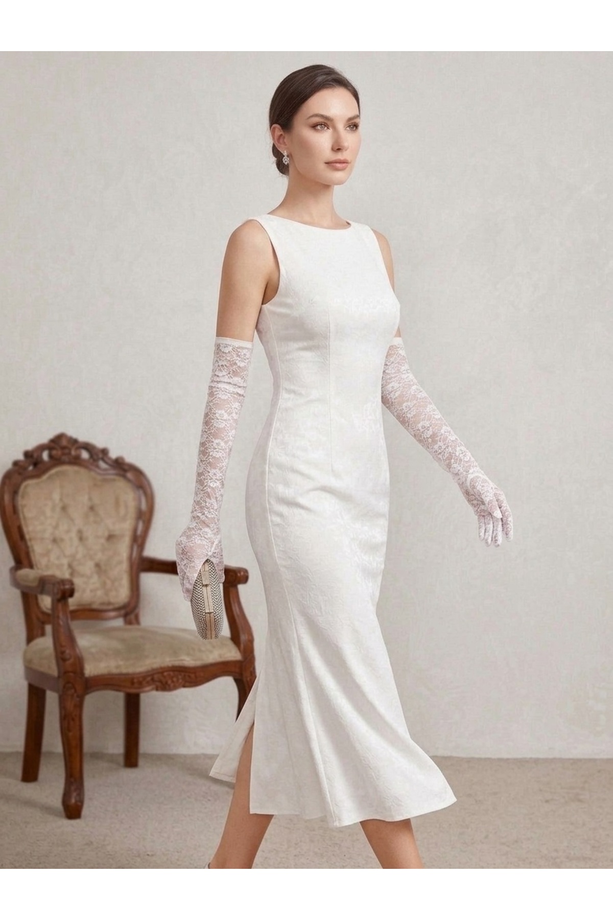 Mortex Beyaz Çiçekli Dantel Uzun Kadın Eldiven, Gelinlik, Gelin, Nikah, Düğün, Nişan, Kına, Balo, Davet, Parti, Kına Gecesi, Kostüm, Bride, Mezuniyet, Bekarlığa Veda Fotoğraf Çekimi Aksesuar Eldiveni görsel 4