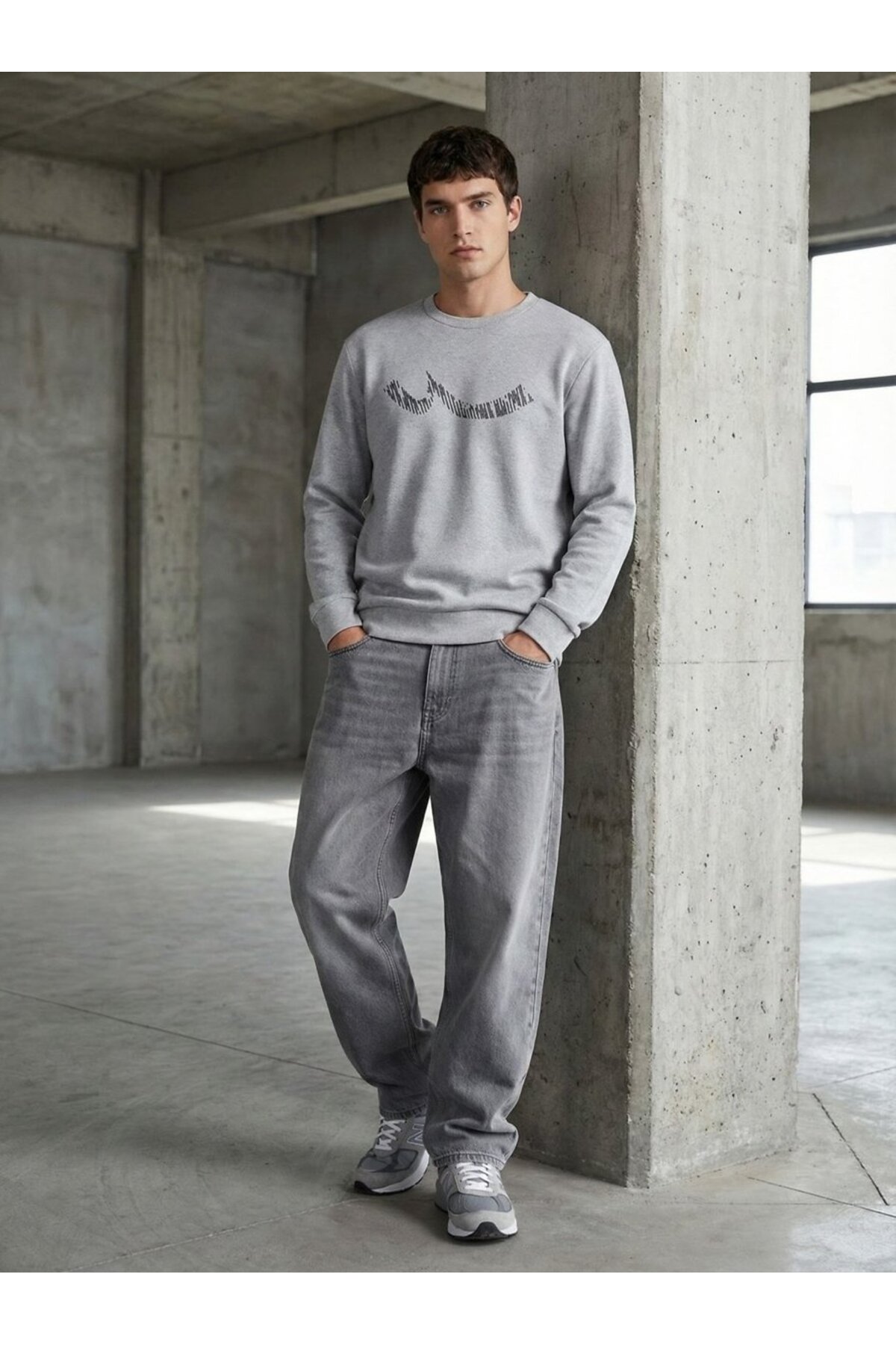 Ltb Regular Fit Sign Baskılı Bisiklet Yaka Gri Sweatshırt