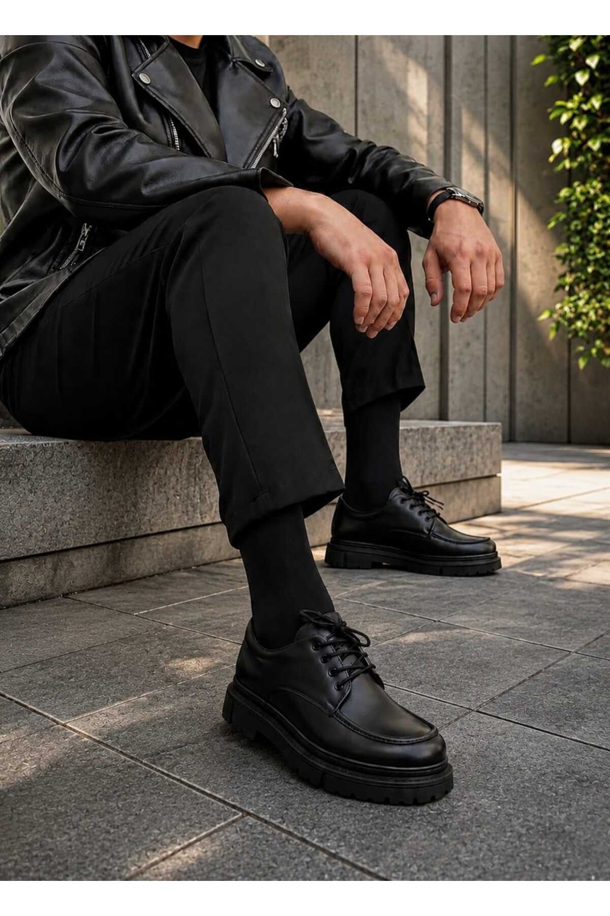Mhoda Shoes Premium Rahat Bağlamalı Makosen Ayakkabı Siyah görsel 2