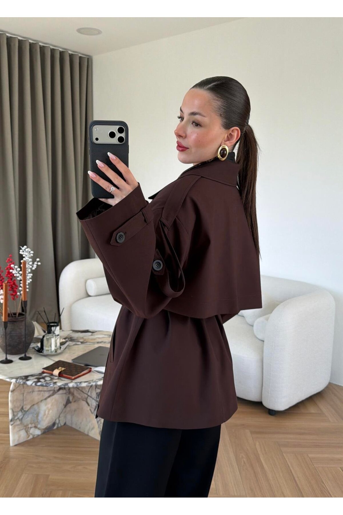 feiruz Premium Kumaş Astarlı Kısa Trençkot görsel 6