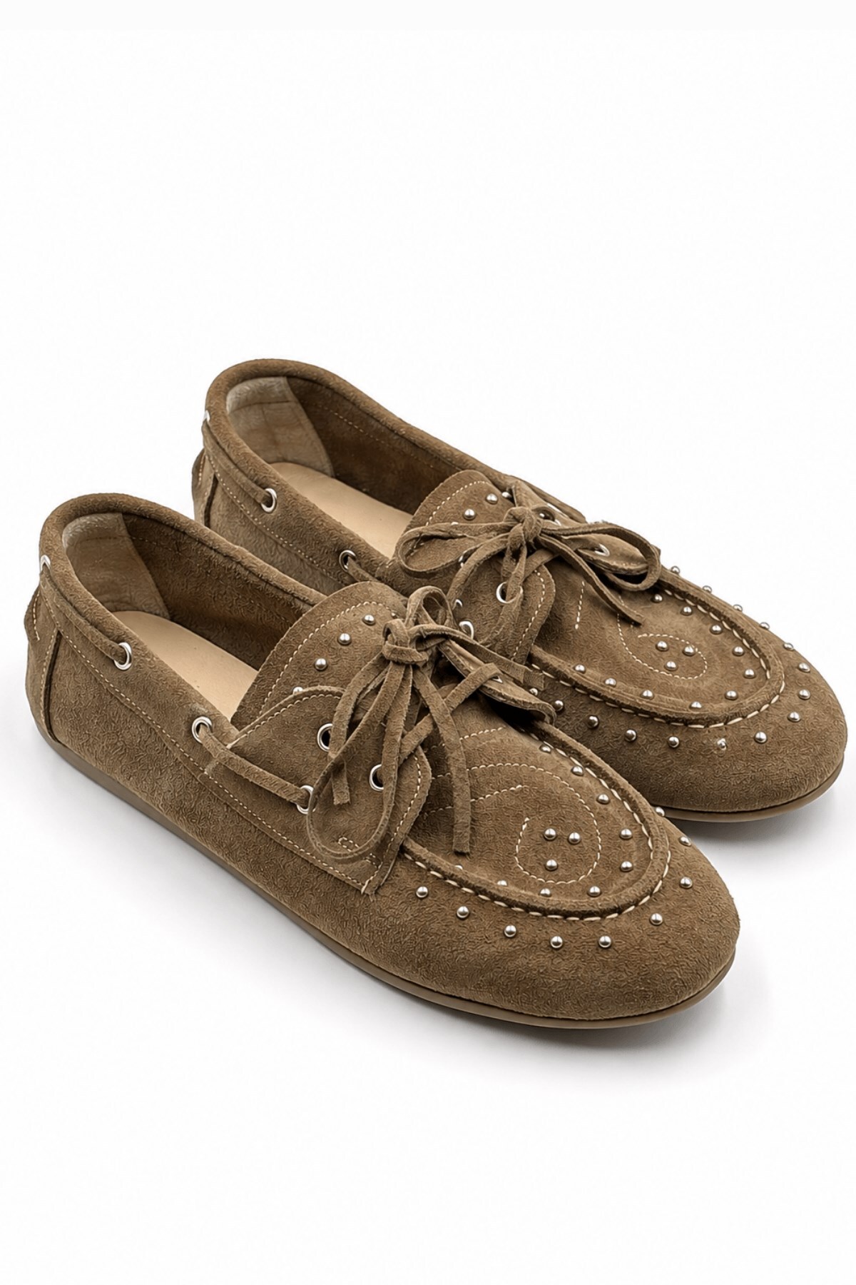 İX Dusty Loafer Vizon Kadın Hakiki Süet Kaymaz Termotaban Loafer Ayakkabı