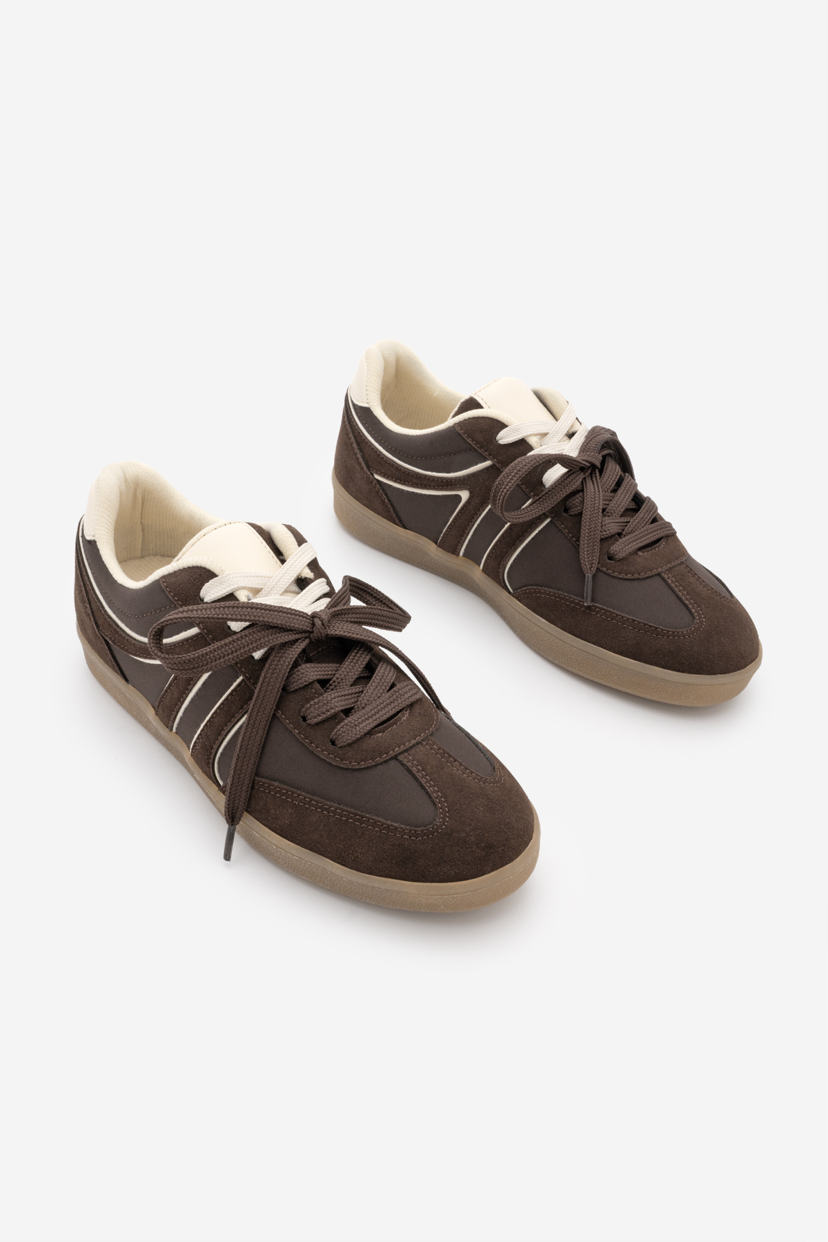 Marjin Kadın Sneaker Retro Çift Bağcıklı Spor Ayakkabı Forden Kahve Süet görsel 5