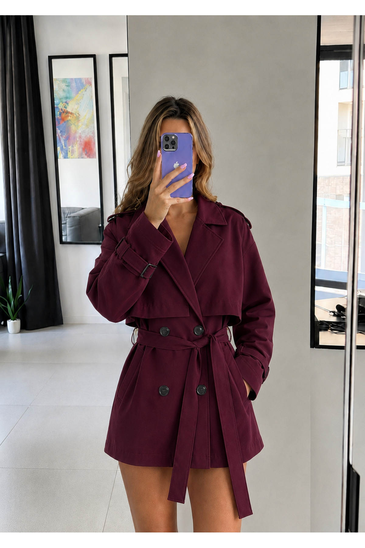 Ekim Store Pelerinli Düğmeli Kruvaze Trençkot görsel 3