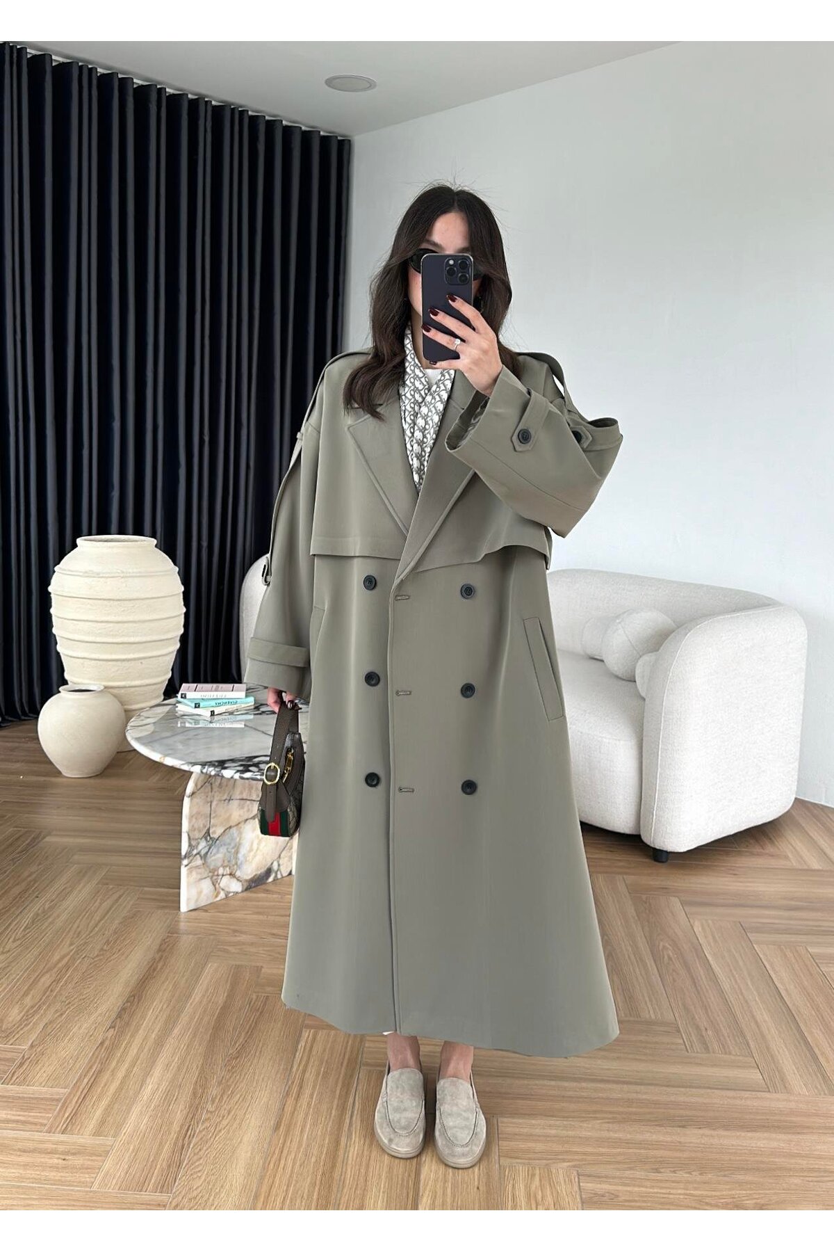 feiruz Premium Kumaş Astarlı Uzun Trençkot görsel 2