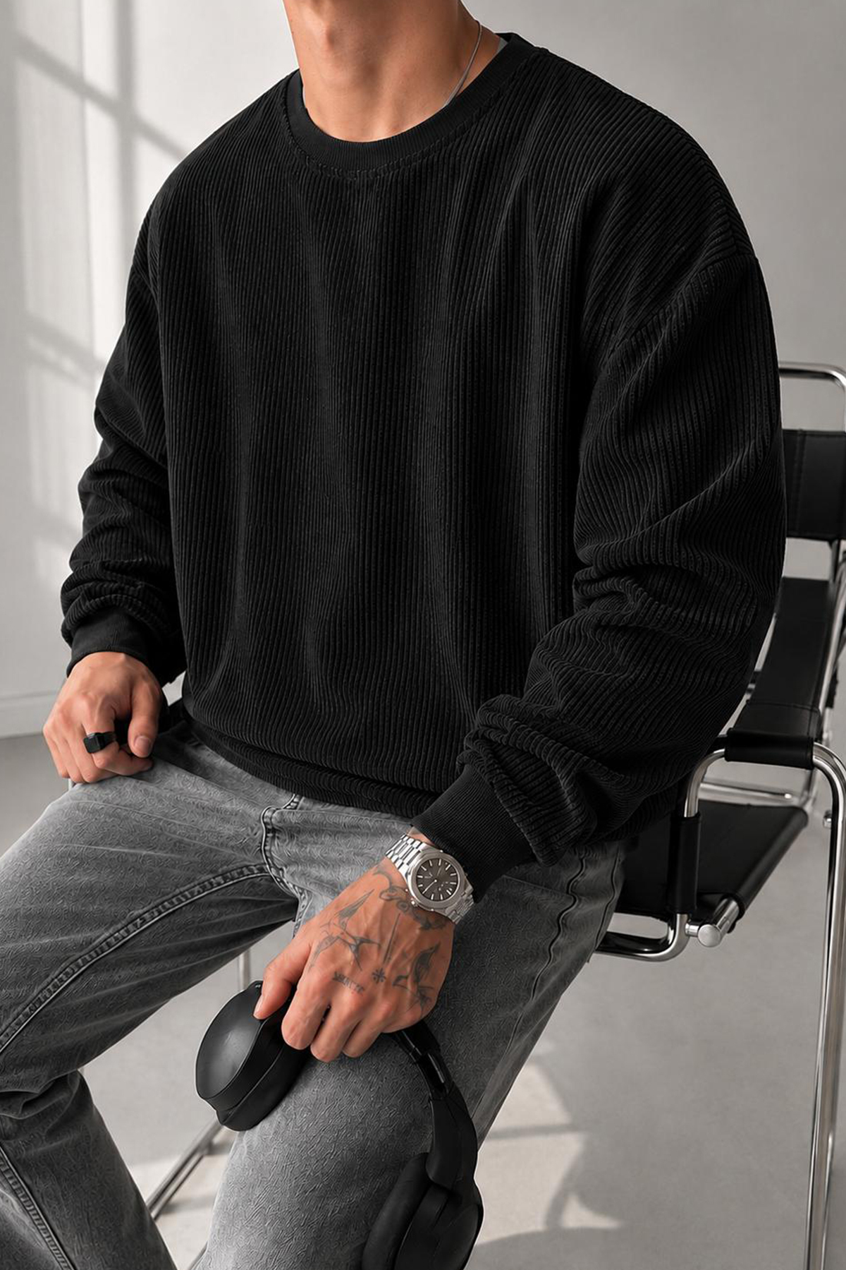 North London Erkek Fitilli Kadife Sweatshirt görsel 2