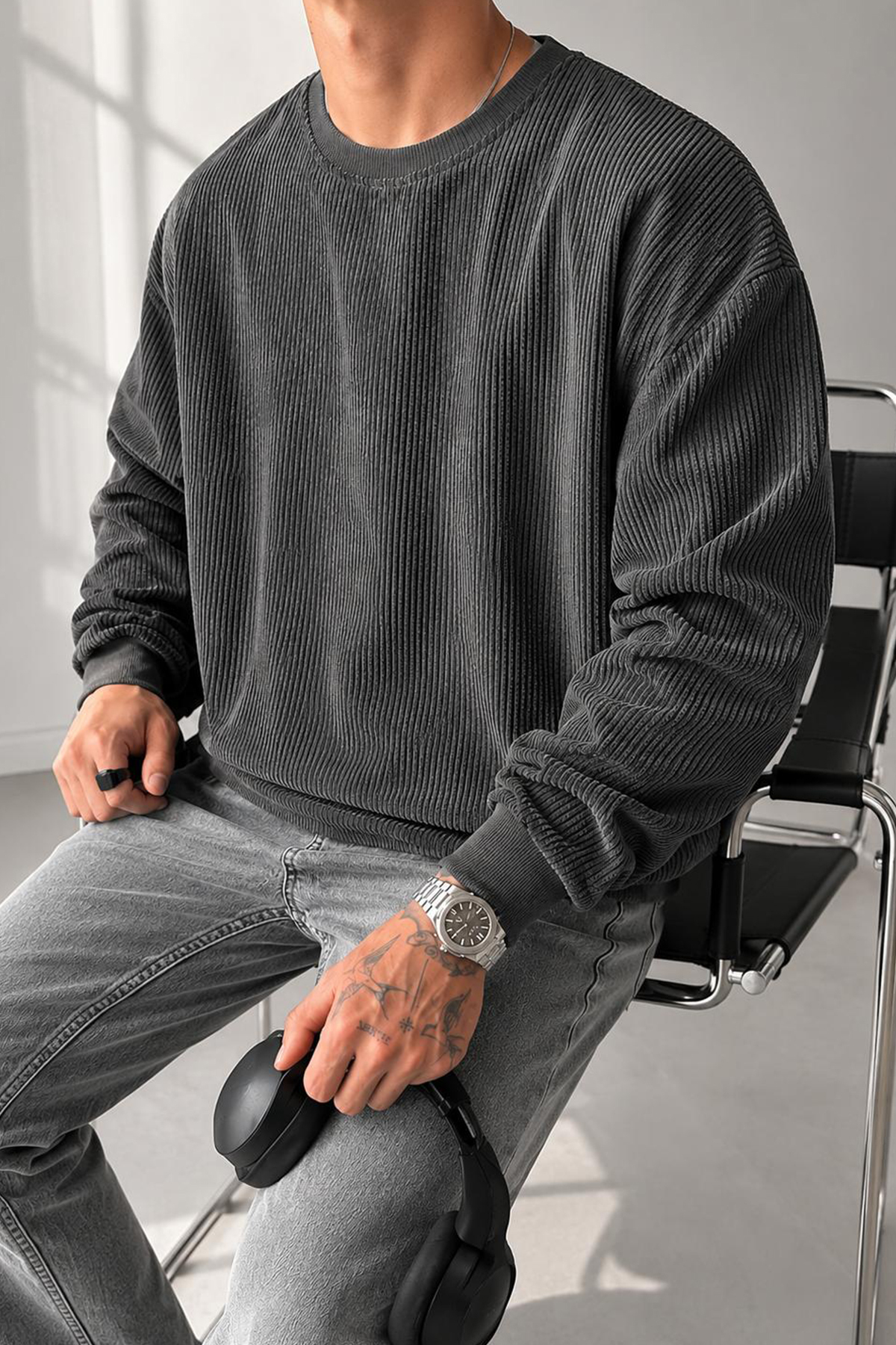 North London Erkek Fitilli Kadife Sweatshirt