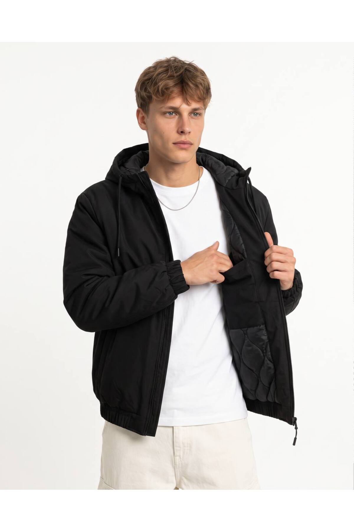 BYzıt SU VE RÜZGAR GEÇİRMEZ ERKEK İÇİ KAPİTONE KAPİŞONLU MONT — مشکی 3010