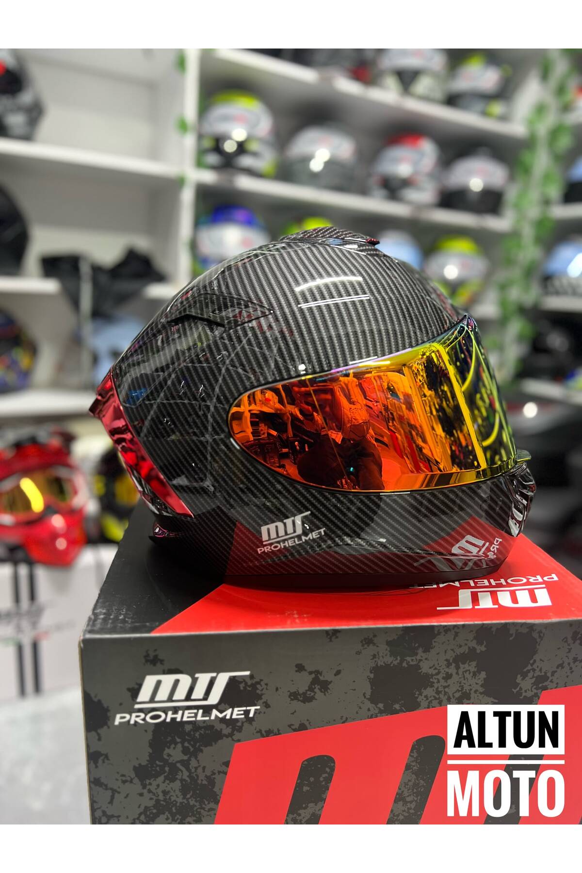 MTS prohelmet karbon tasarım motosiklet kaskı renkli vizör ( orijinal )