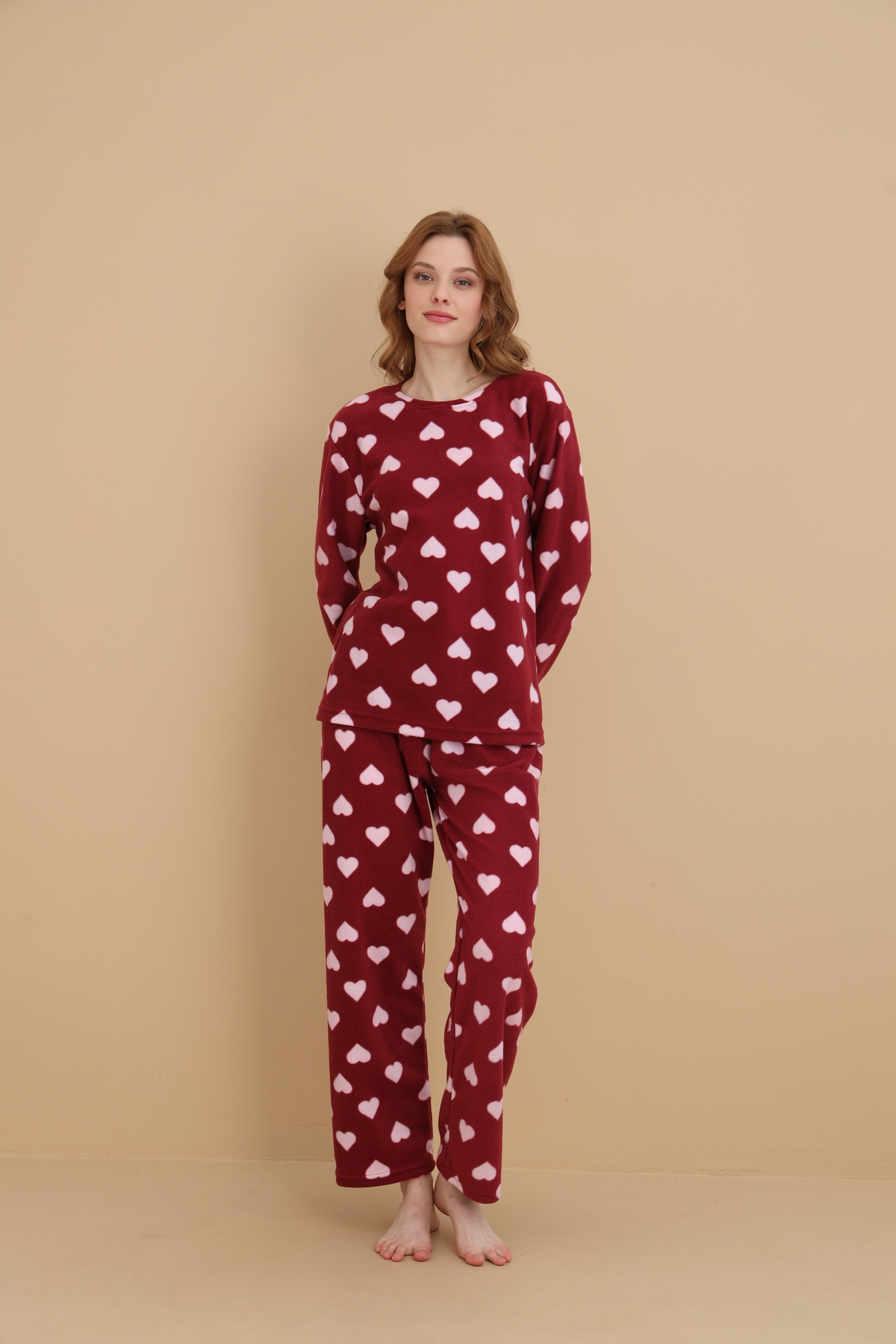 STELLAPİNK Polar Kalp Desenli Uzun Kollu Pijama Takımı görsel 5