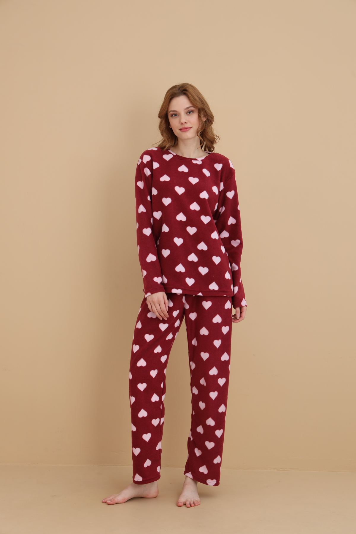 STELLAPİNK Polar Kalp Desenli Uzun Kollu Pijama Takımı görsel 4