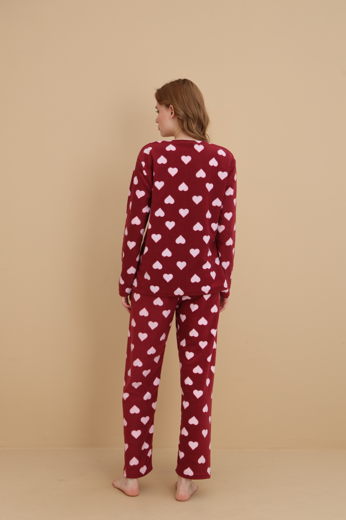STELLAPİNK Polar Kalp Desenli Uzun Kollu Pijama Takımı görsel 6