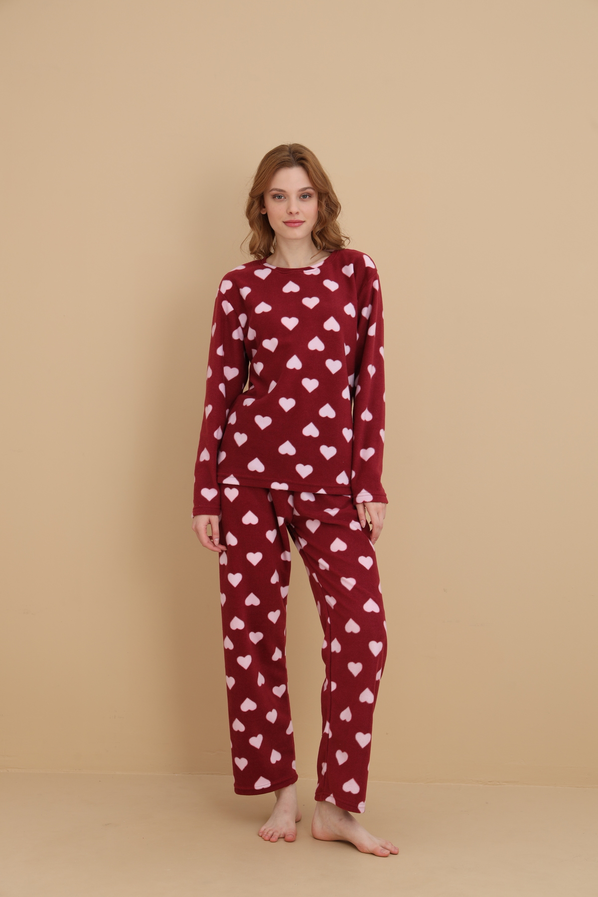 STELLAPİNK Polar Kalp Desenli Uzun Kollu Pijama Takımı görsel 3
