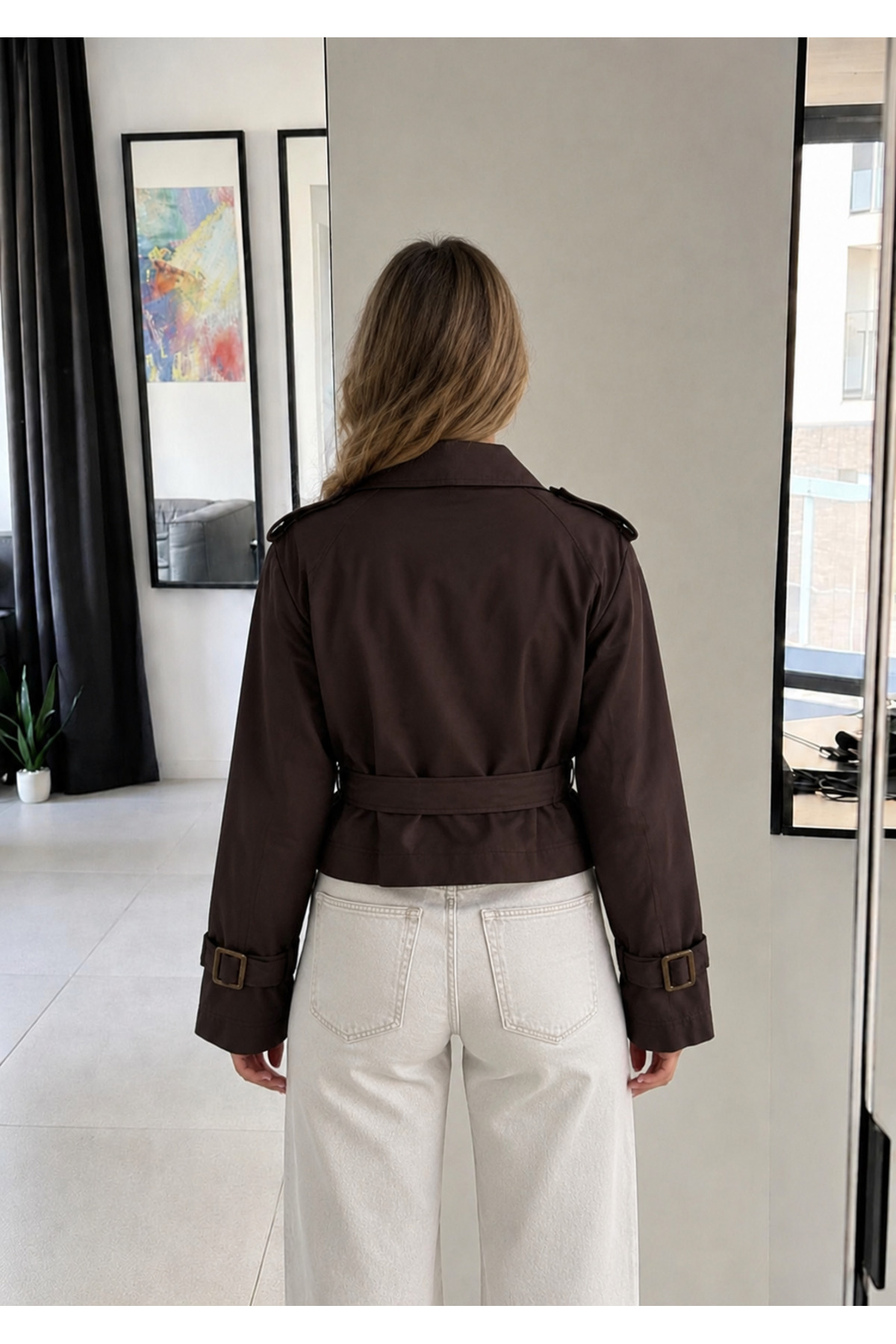 Ekim Store Kruvaze Kuşaklı Crop Trenç Ceket görsel 2