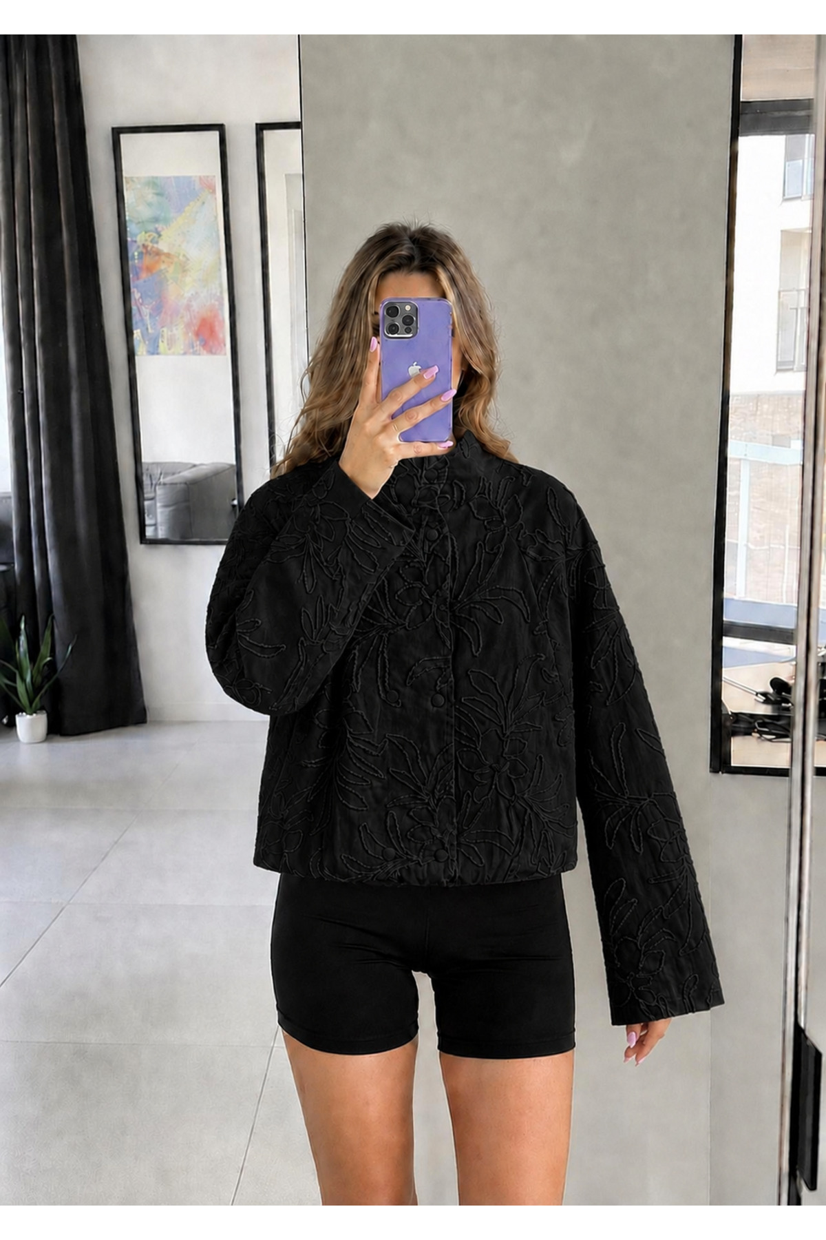 Ekim Store Çiçek Nakışlı Çıtçıtlı Bomber Ceket