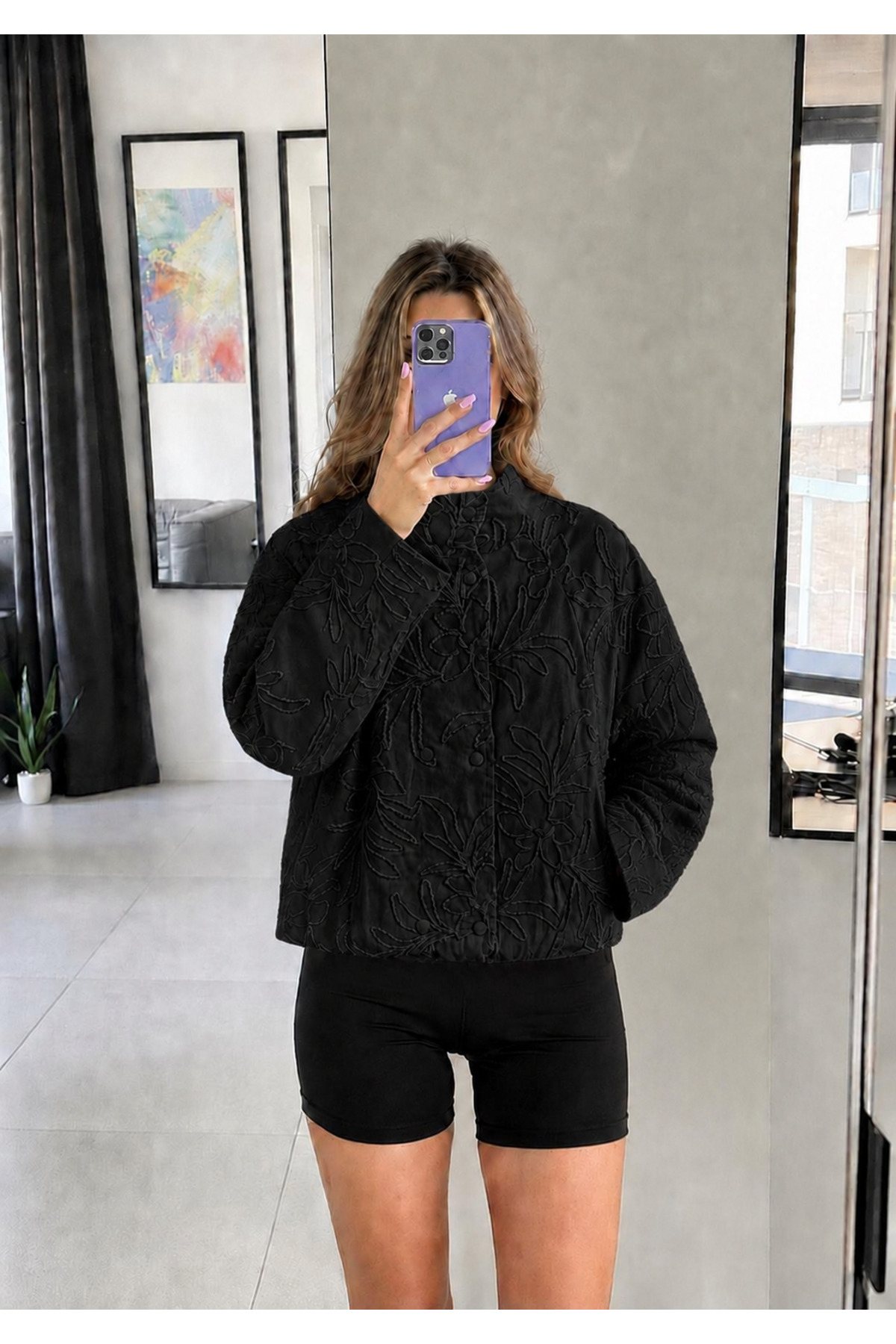 Ekim Store Çiçek Nakışlı Çıtçıtlı Bomber Ceket görsel 5