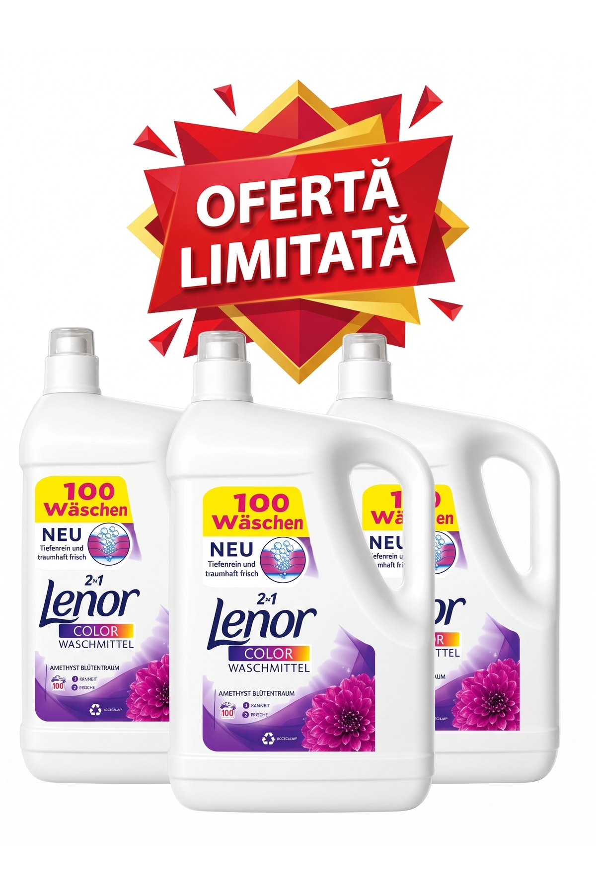 lenor Pachet 3x Detergent lichid, 2 in 1 cu balsam de rufe, 5 litri, 100 spalari