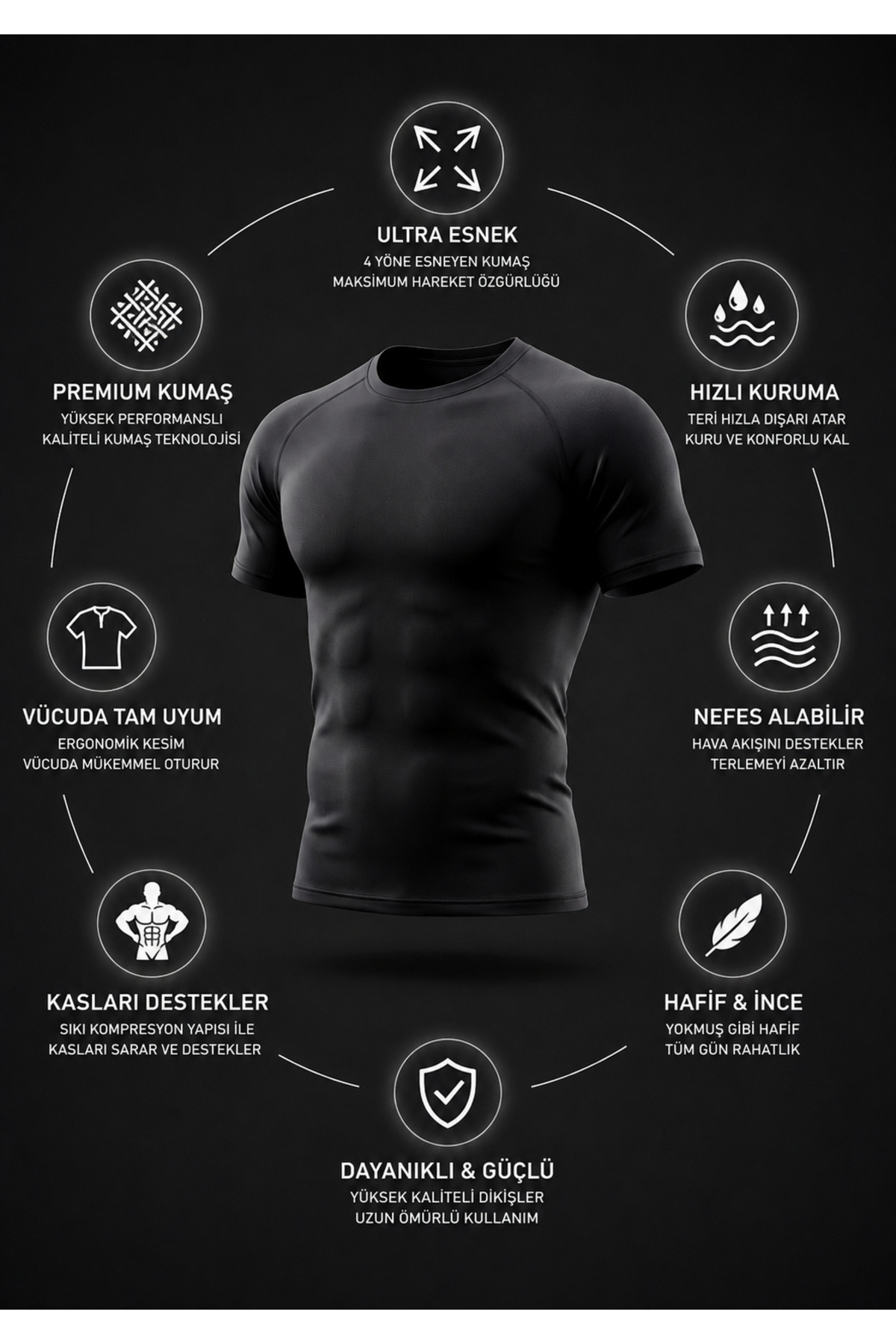 Sapeur 3'lü Paket Erkek Premium Raglan Dikişli Compression Tişört - Ultra Esnek ve Nefes Alan görsel 6