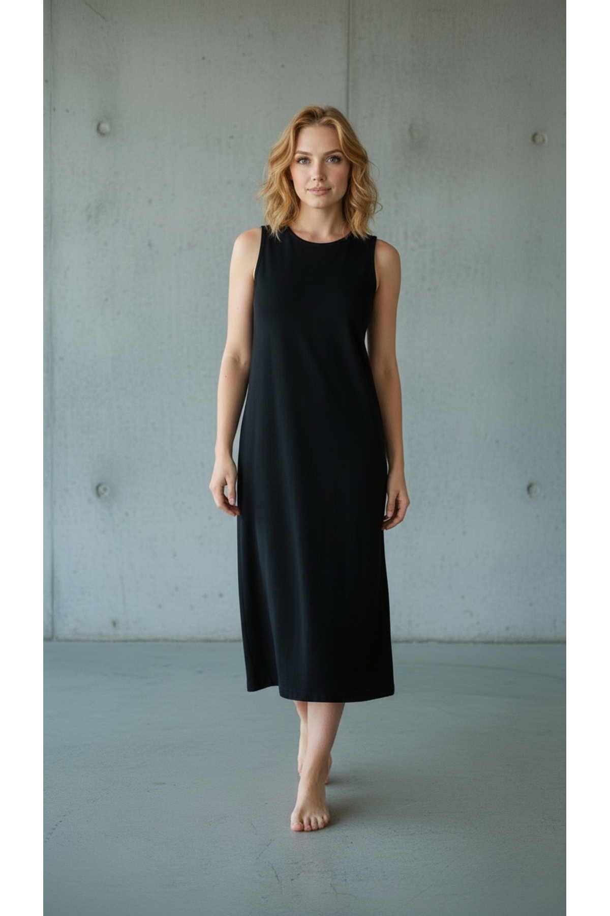 SENFONİ Uzun Kolsuz Elbise Astarı Yuvarlak Yaka Düz Kesim %100 Pamuk içlik Jüpon Kombinezon görsel 6