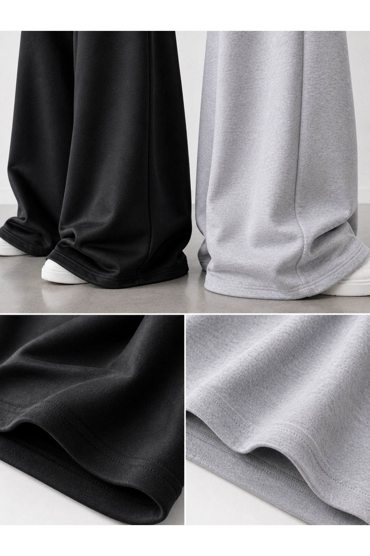 yx yustex sport 2 Adet Eşofman Altı (Siyah ve Gri) Oversize Bol Paça Nefes Alan Kumaş görsel 4