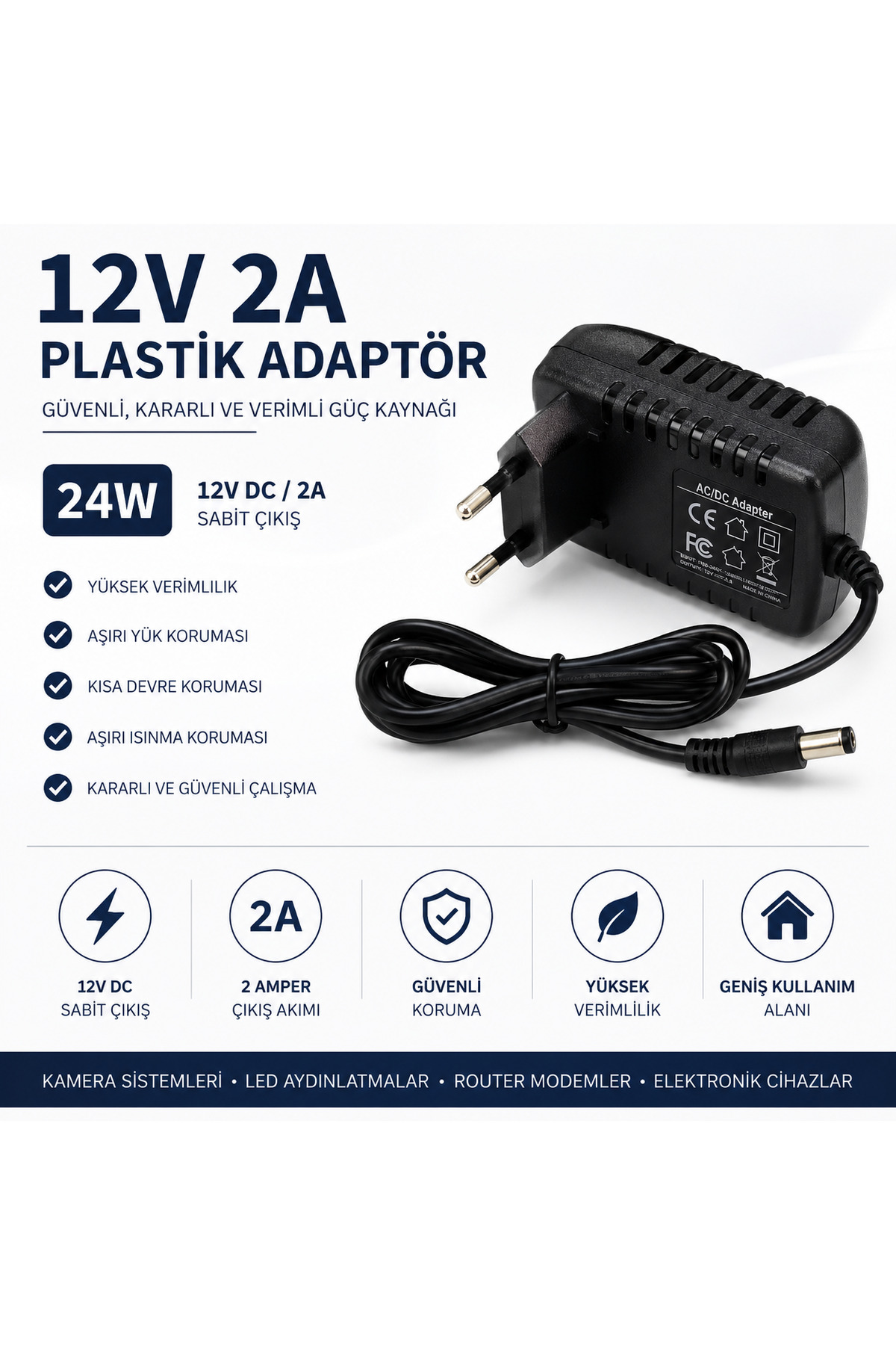 ExitCam 12V 2A Plastik Adaptör | 24W Güç Kaynağı