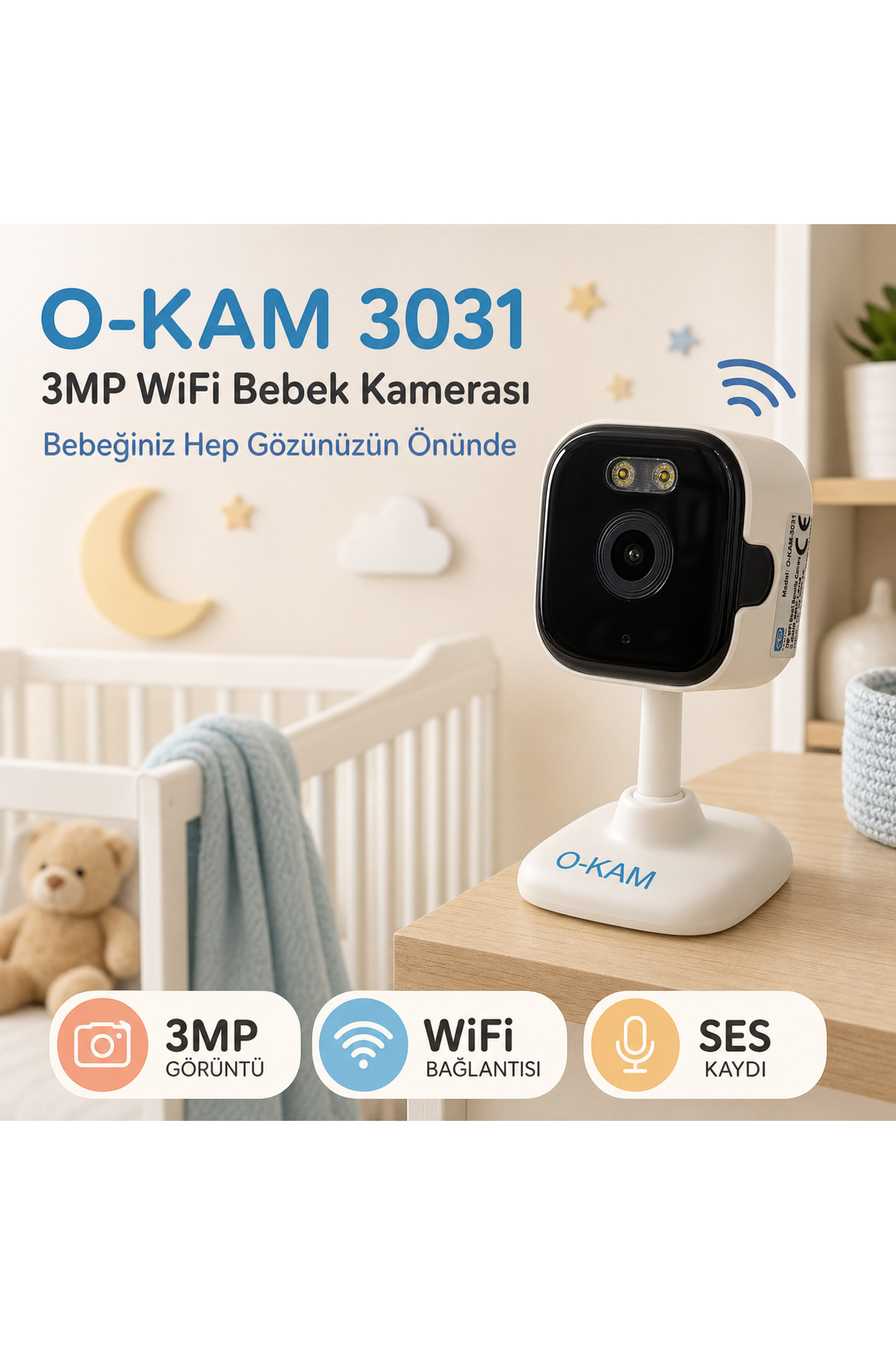 3031 3MP WiFi Bebek Kamerası – Ses Kayıtlı, Kolay Kurulum