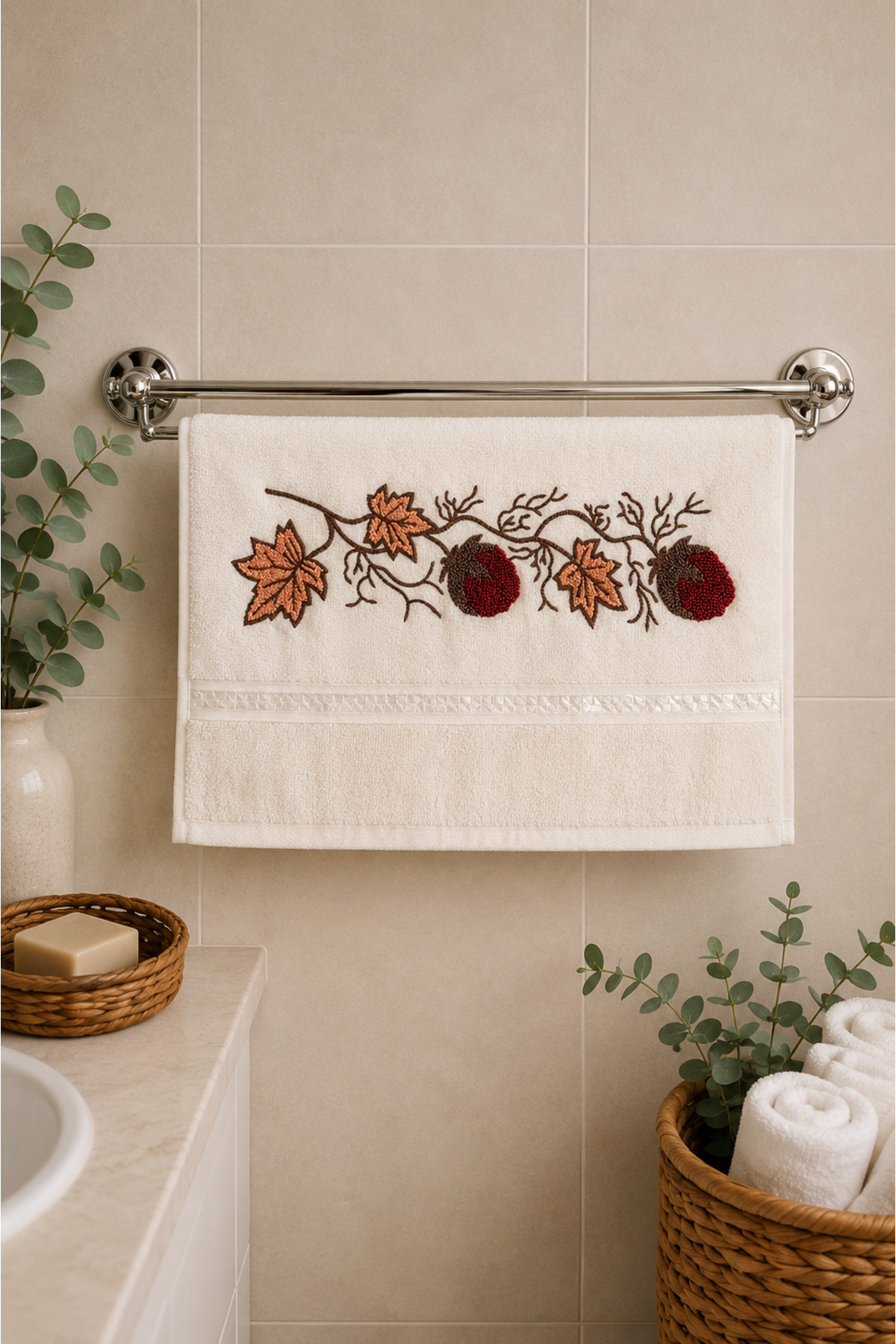 %100 Pamuk Nakışlı El Yüz Havlusu 50x90 cm – Yumuşak Dokulu Dekoratif Havlu