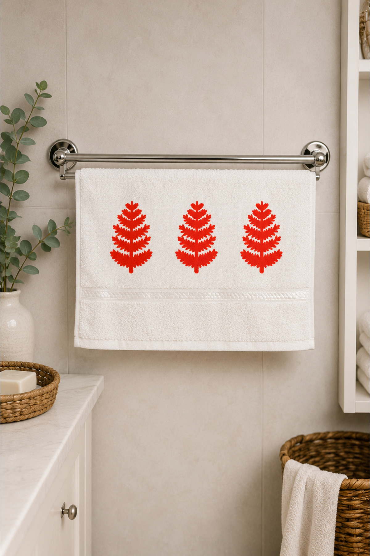 %100 Pamuk Nakışlı El Yüz Havlusu 50x90 cm – Yumuşak Dokulu Dekoratif Havlu
