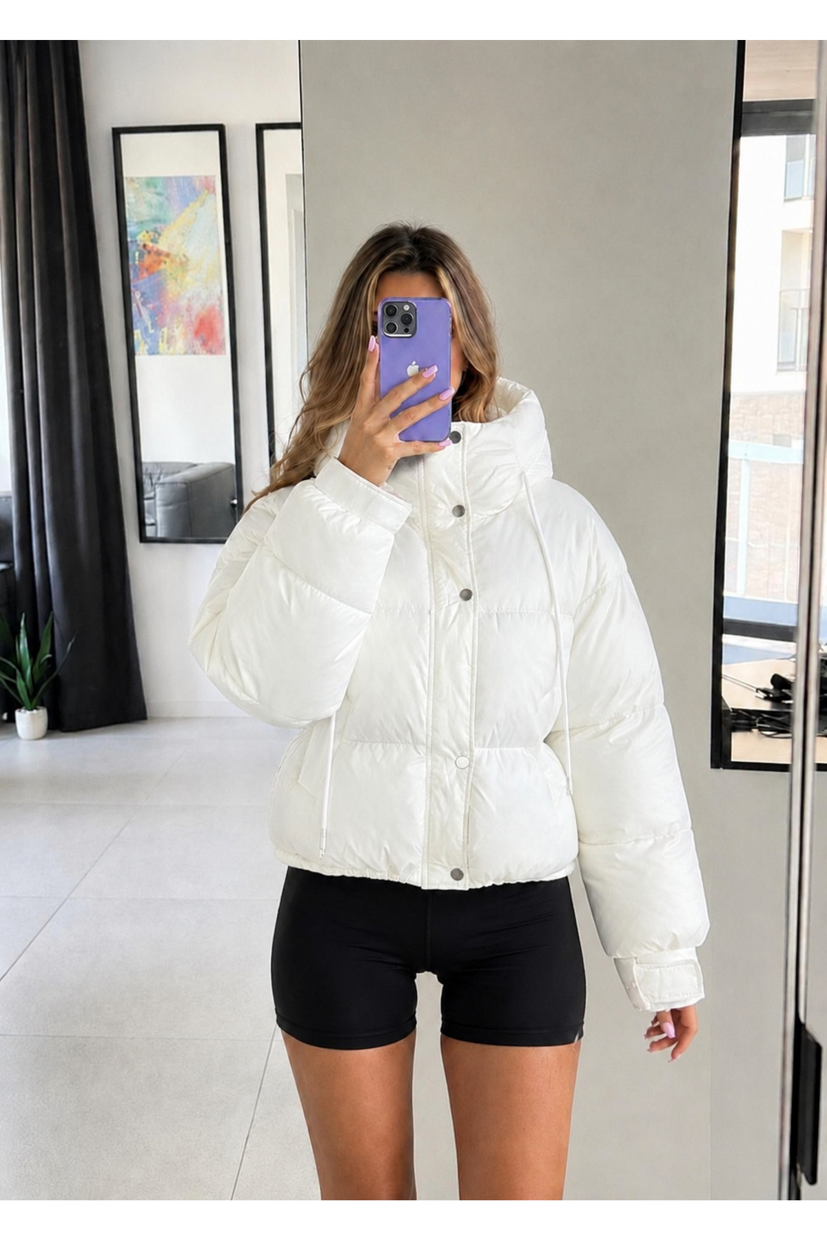 Ekim Store Kapüşonlu Cepli Çıtçıtlı Şişme Mont görsel 4