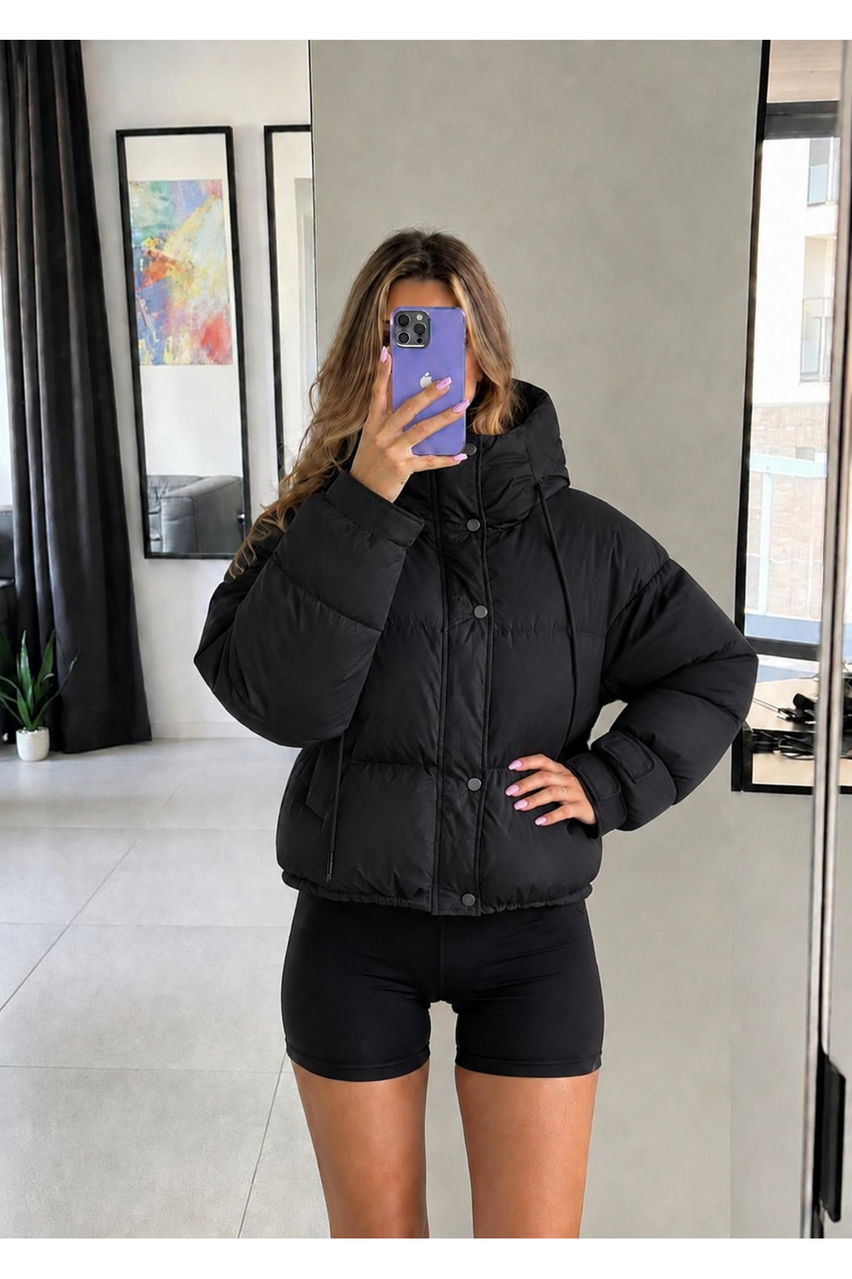 Ekim Store Kapüşonlu Cepli Çıtçıtlı Şişme Mont görsel 4