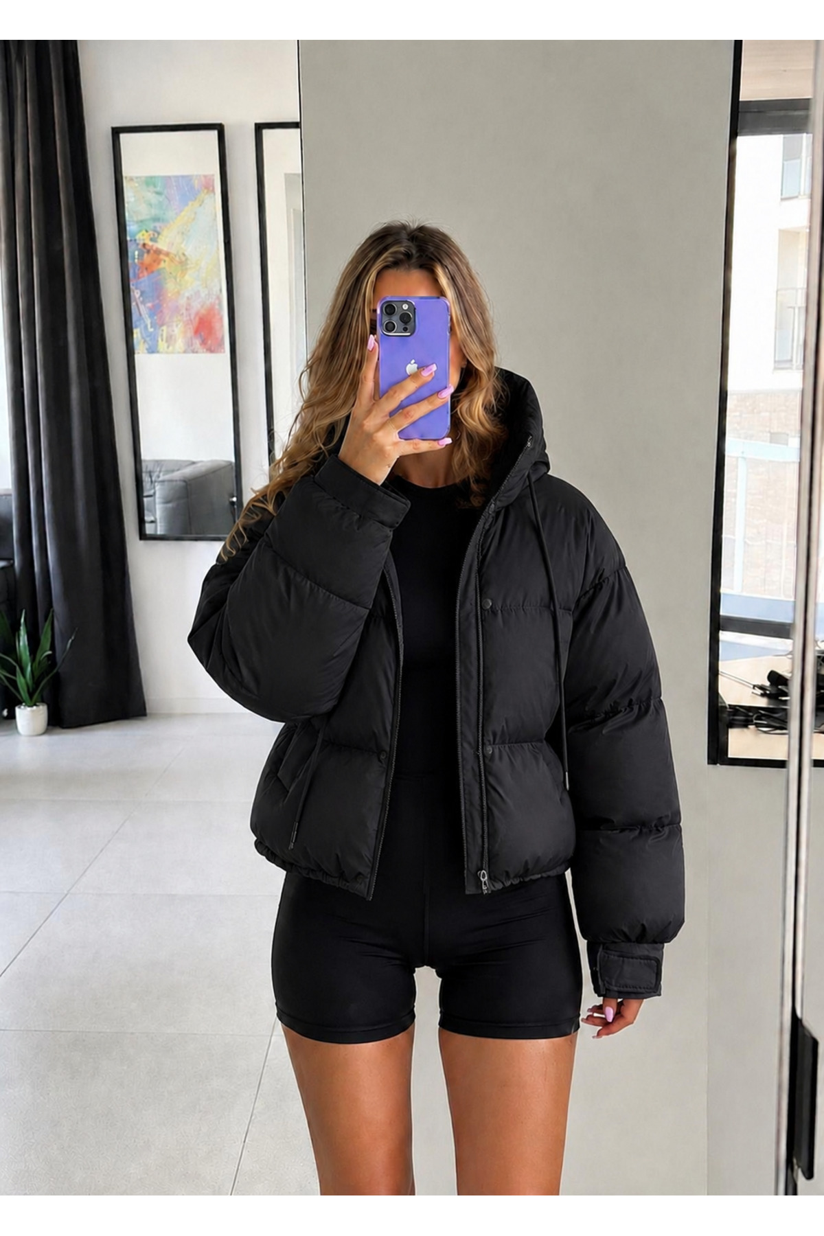 Ekim Store Kapüşonlu Cepli Çıtçıtlı Şişme Mont görsel 5