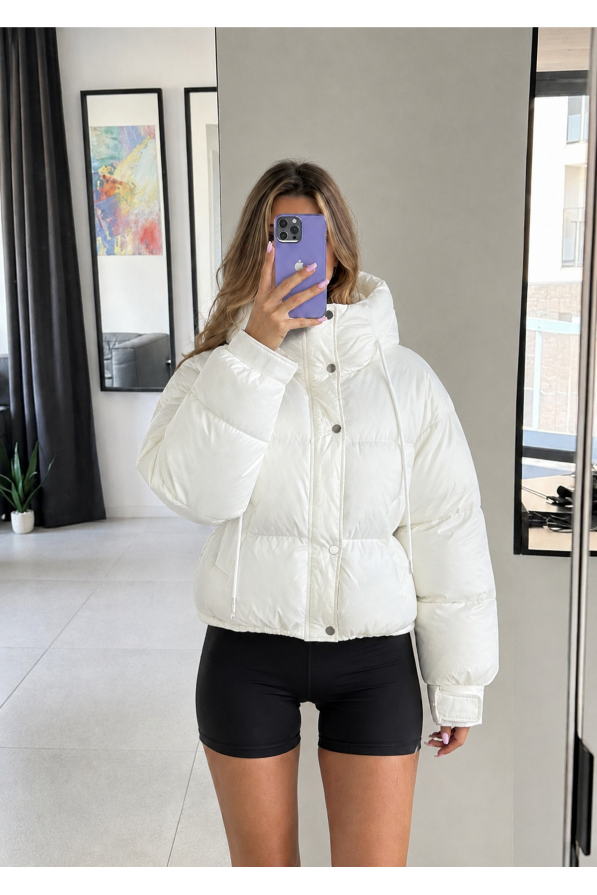 Ekim Store Kapüşonlu Cepli Çıtçıtlı Şişme Mont