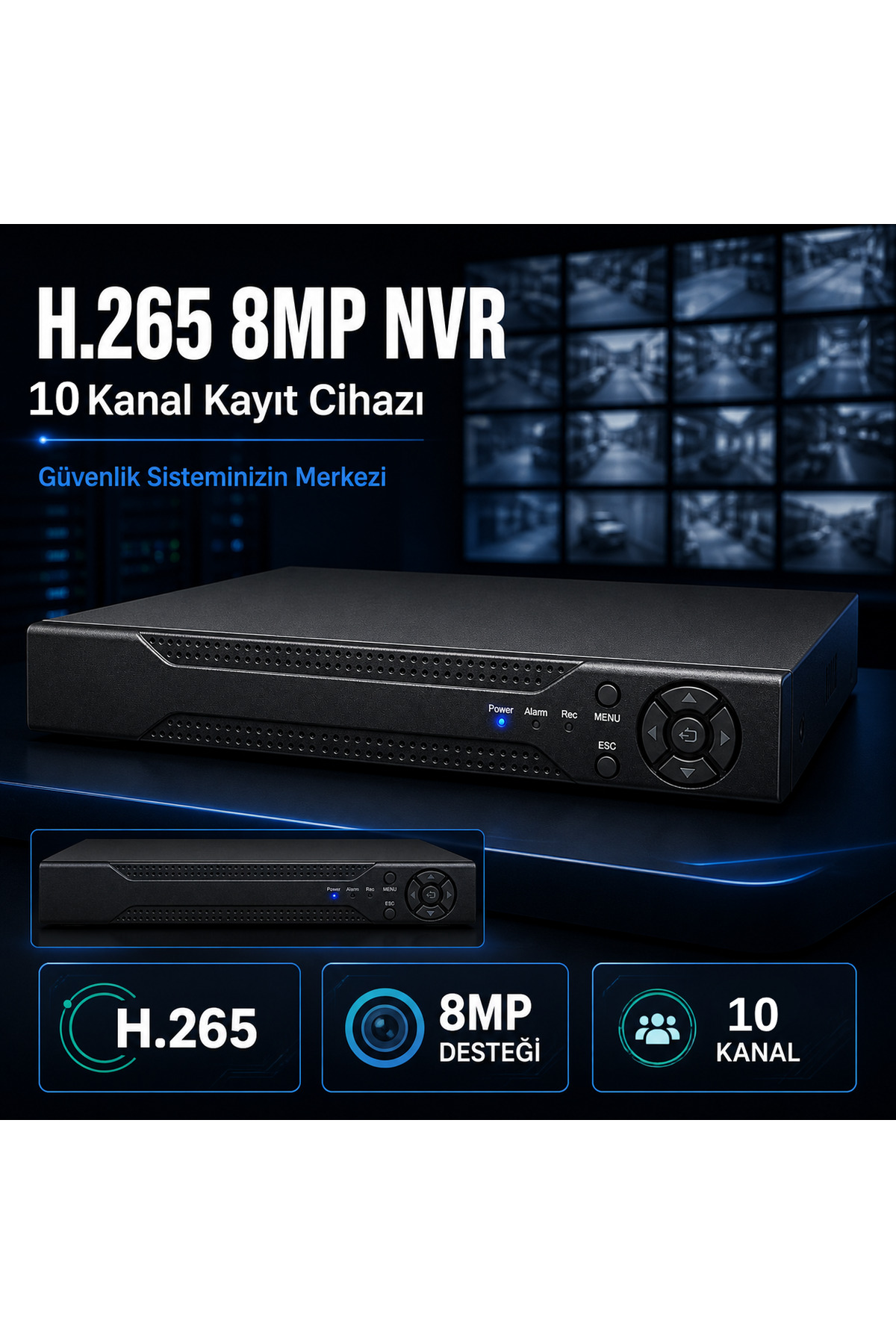 ExitCam H.265++ 8MP 10 Kanal NVR Güvenlik Kamerası Kayıt Cihazı