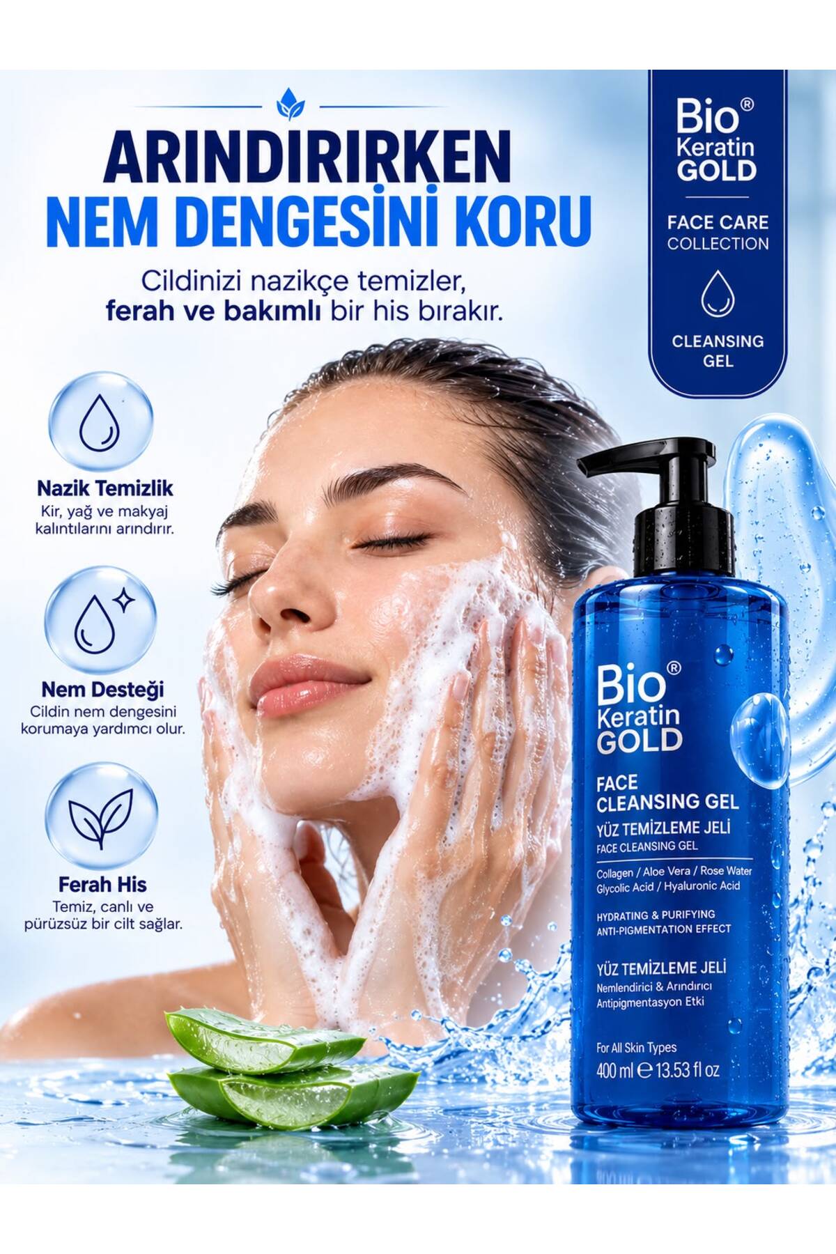 Yüz Temizleme Jeli 400ml - Nemlendirici ve Arındırıcı Karma Ciltler — A777 — تصویر 3 از 8
