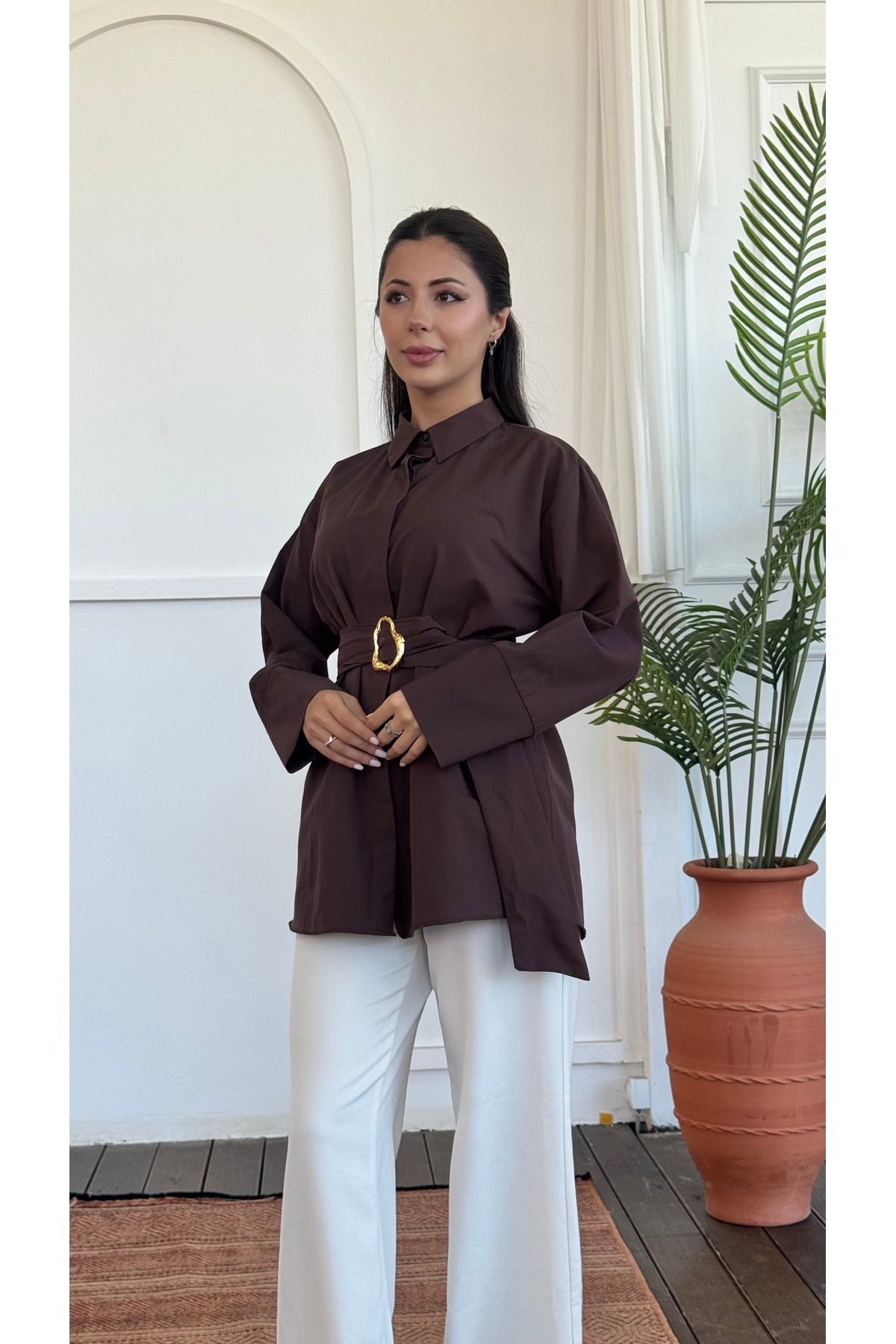 KEVRA Gold Toka Detaylı Poplin Gömlek görsel 2