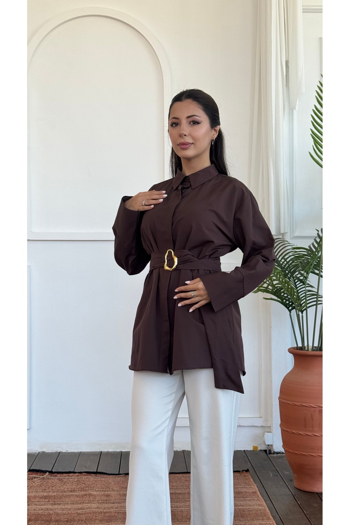 KEVRA Gold Toka Detaylı Poplin Gömlek görsel 3
