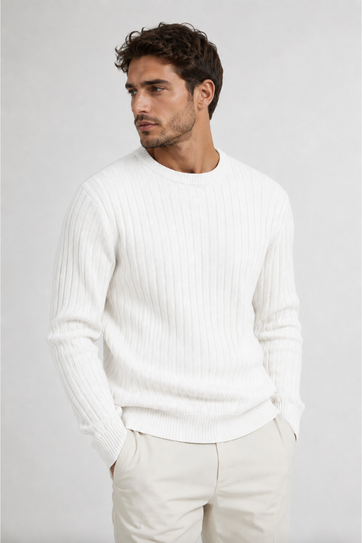 Erkek 2 Adet Fitilli Triko Kazak + 100 ml Parfüm Bisiklet Yaka Slim Fit Kışlık Kazak Seti