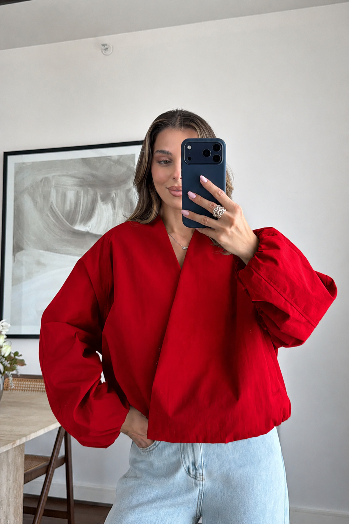 NET OF NOT Yeni Sezon Kırmızı Oversize Kruvaze Trençkot Ceket