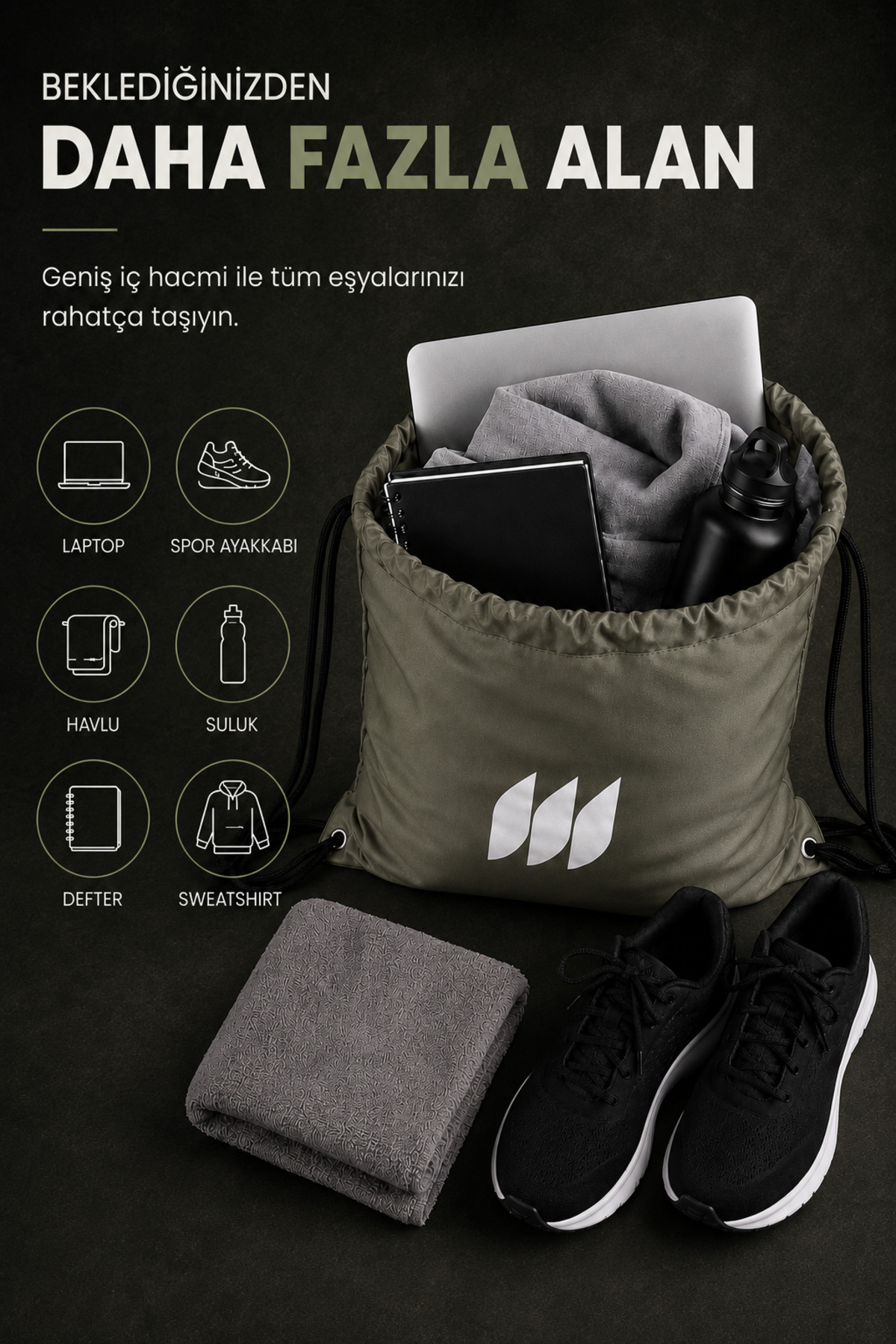 PUFAZZO İpli Büzgülü Sırt Çantası, Suya Dayanıklı Spor Çanta, Kordonlu Unisex Gym Çantası görsel 4