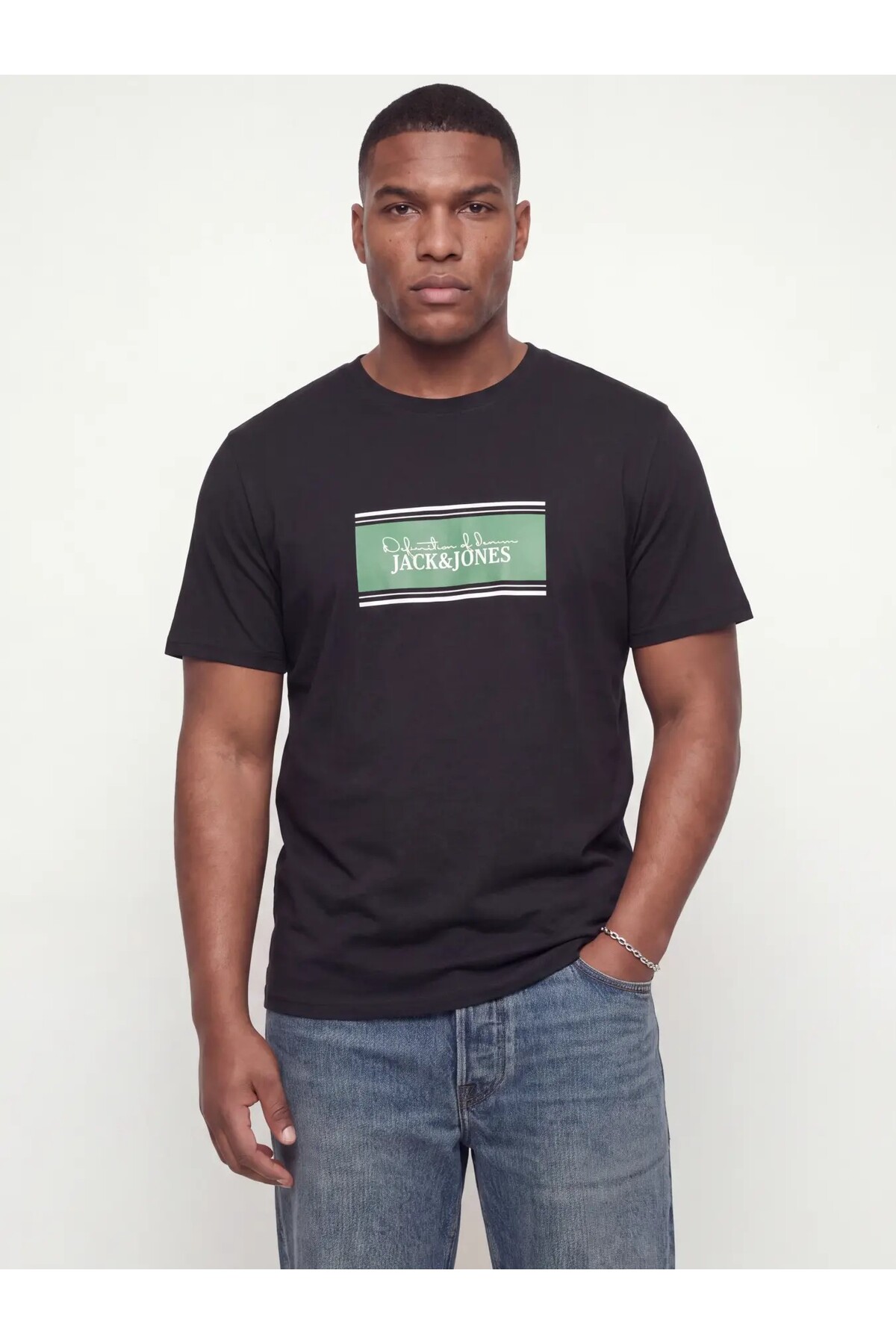 تی‌شرت مردانه سایز بزرگ Jjbuster مدل SS Crew Neck BTS SN PLS مشکی جک اند جونز تی شرت بزرگ سایز Jack & Jones