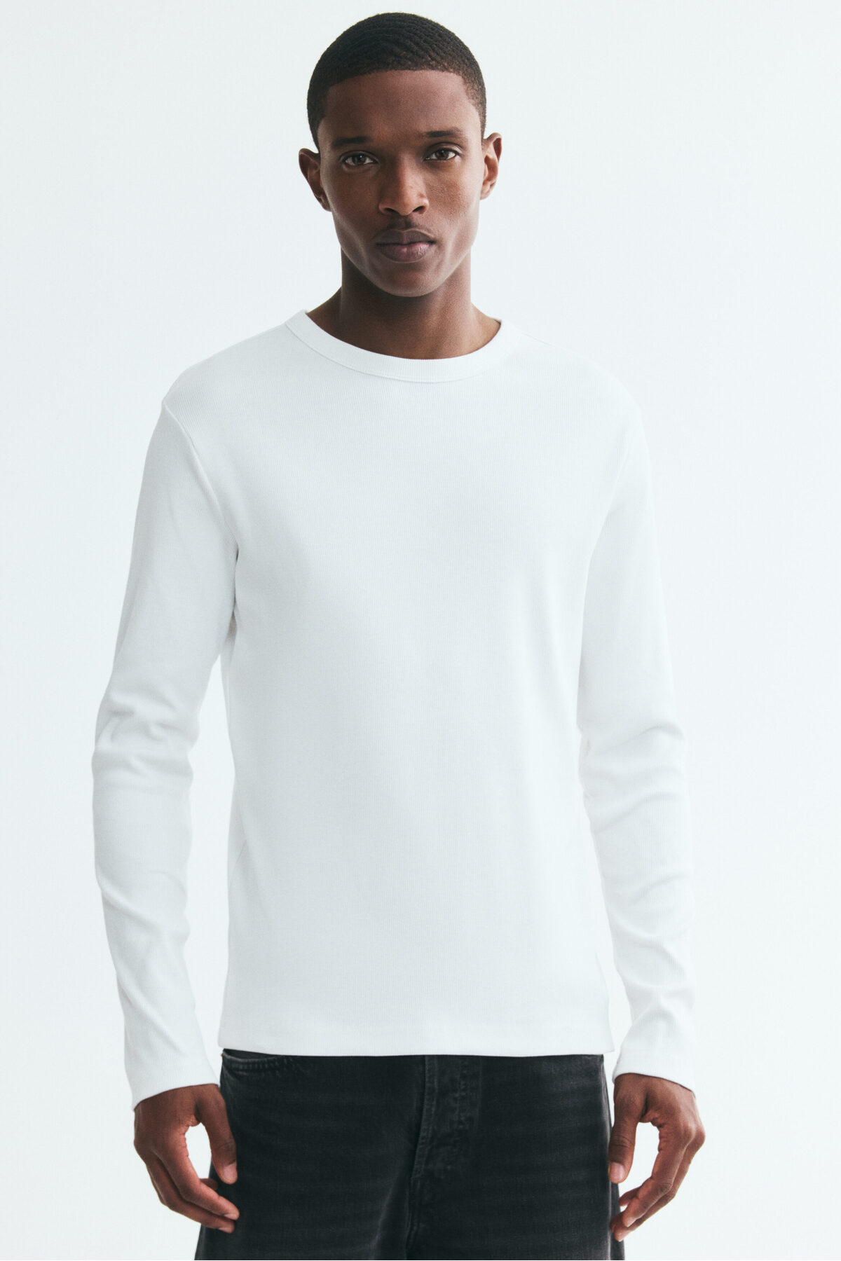 تی‌شرت آستین بلند نخی طرح اسلیم فیت اچ اند ام تی شرت H&M