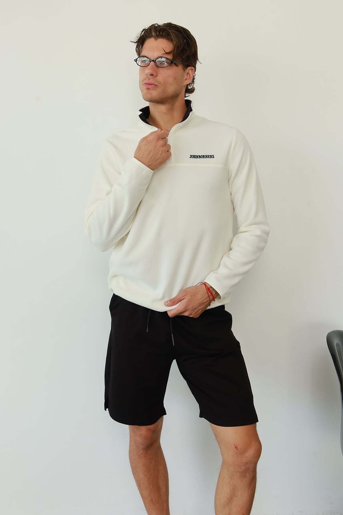 Erkek Yarım Fermuarlı John Borners Nakışlı Polar Sweatshirt Beyaz - 25K 6001Â — سفید 422617796