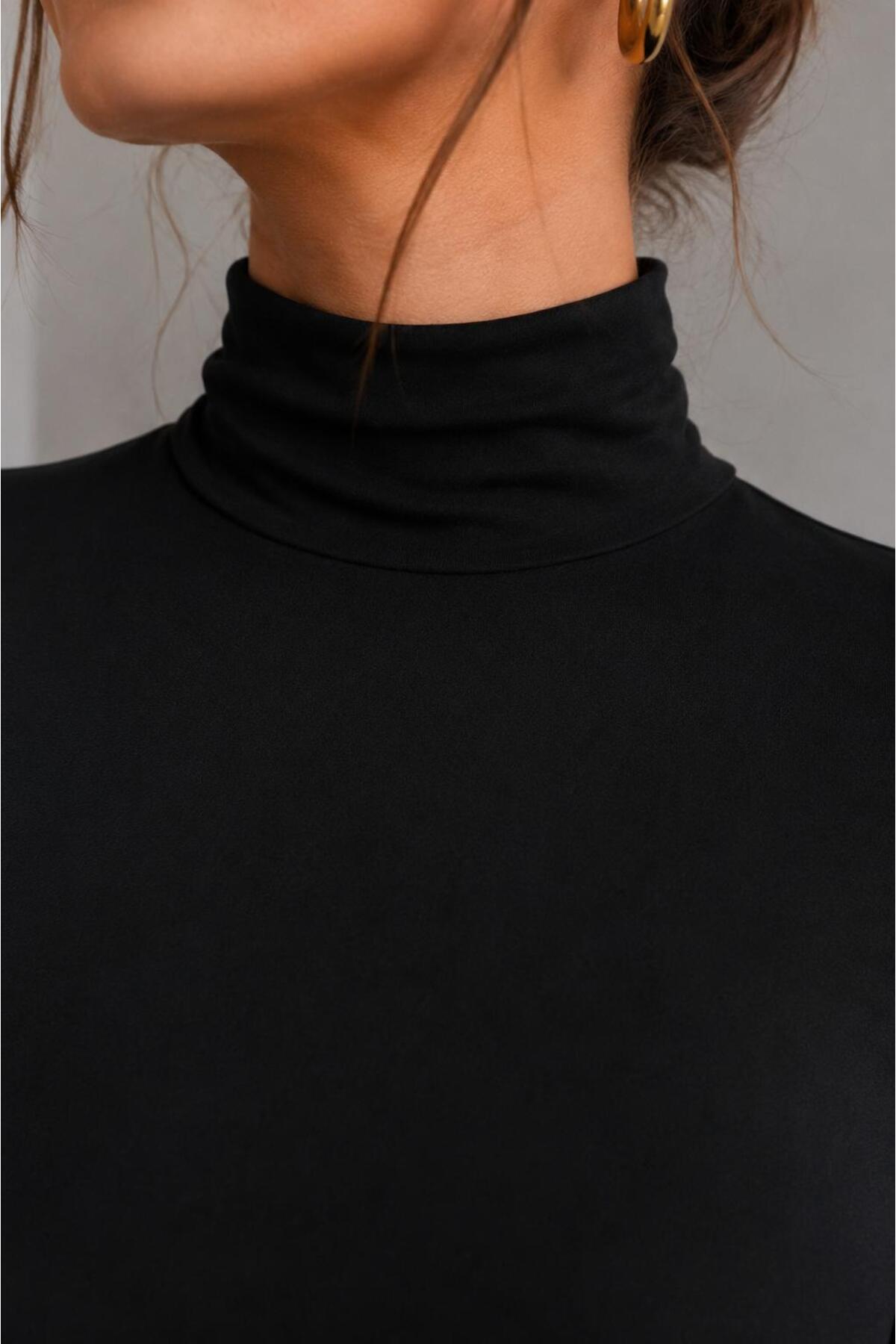 MODiSCHO Kadın Dik Yaka Slim Fit Parmak Geçmeli Ultra Soft Yumuşak Esnek Likralı Pamuklu Basic Body&Bluz görsel 5