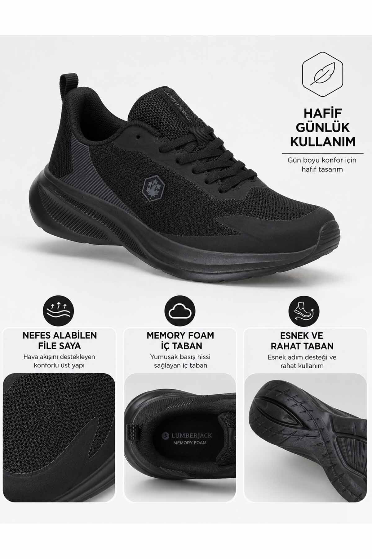 Erkek Siyah Spor Ayakkabı Memory Foam İç Taban Nefes Alabilen File Esnek Hafif Günlük Sneaker LMBR-440 — مشکی JACKSON G 2PR