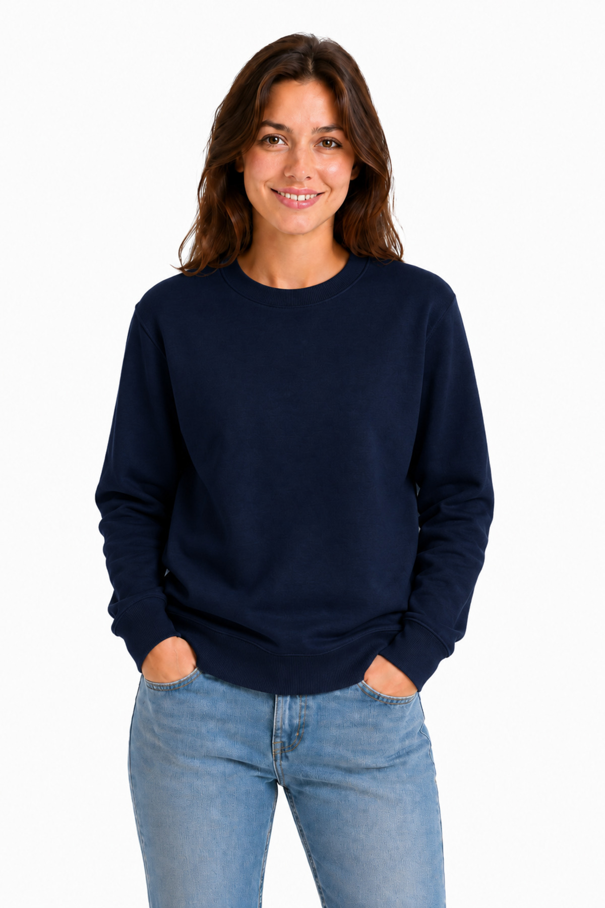 Unisex Lacivert Bisiklet Yaka Basic Sweatshirt Regular Fit Uzun Kollu Lacivert · Fotoğraf 5