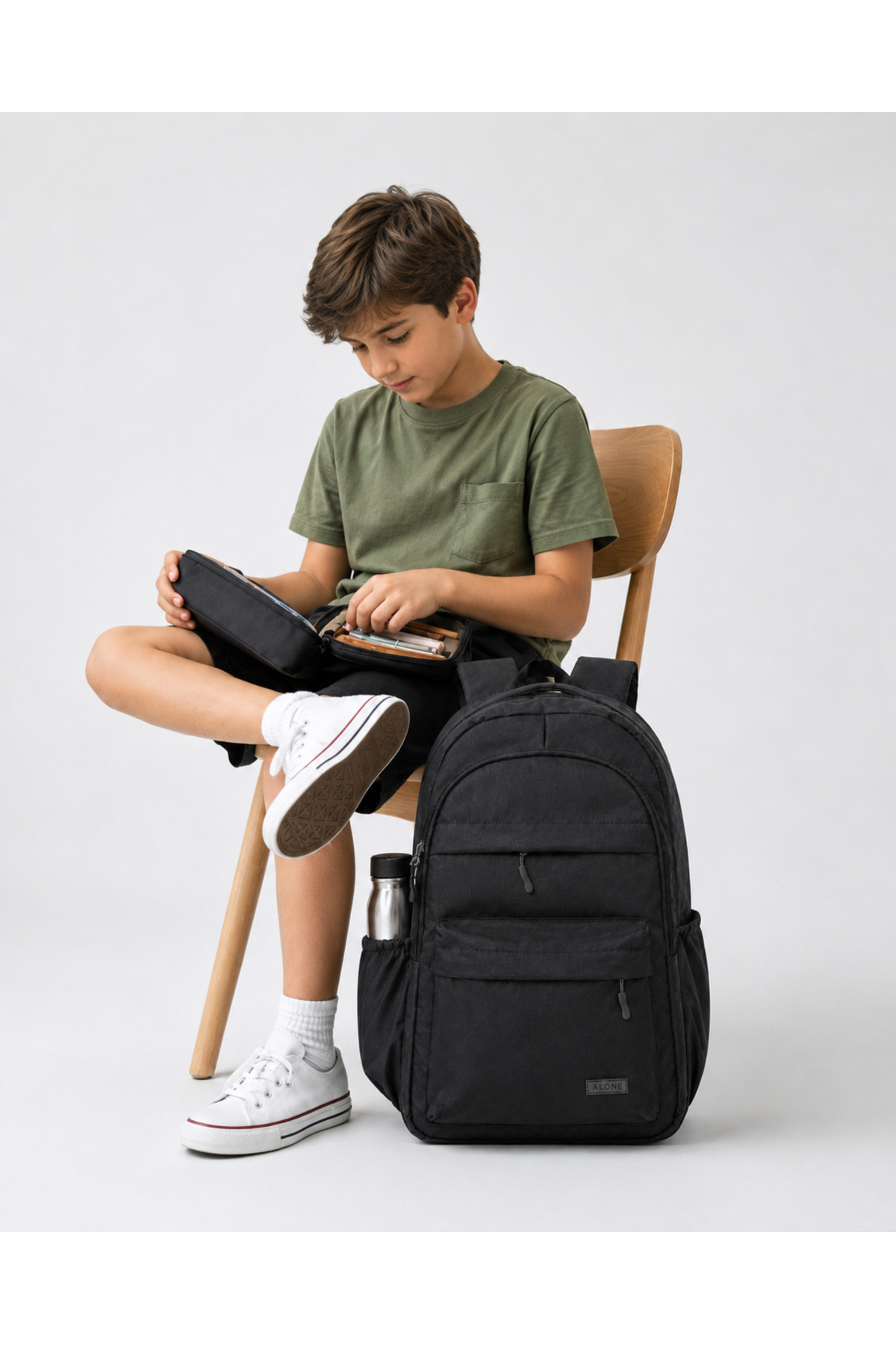 Alone Siyah Ortaokul Lise Okul Sırt Çantası 15.6 Laptop Bölmeli 9105 Günlük Sırt Çantası görsel 2